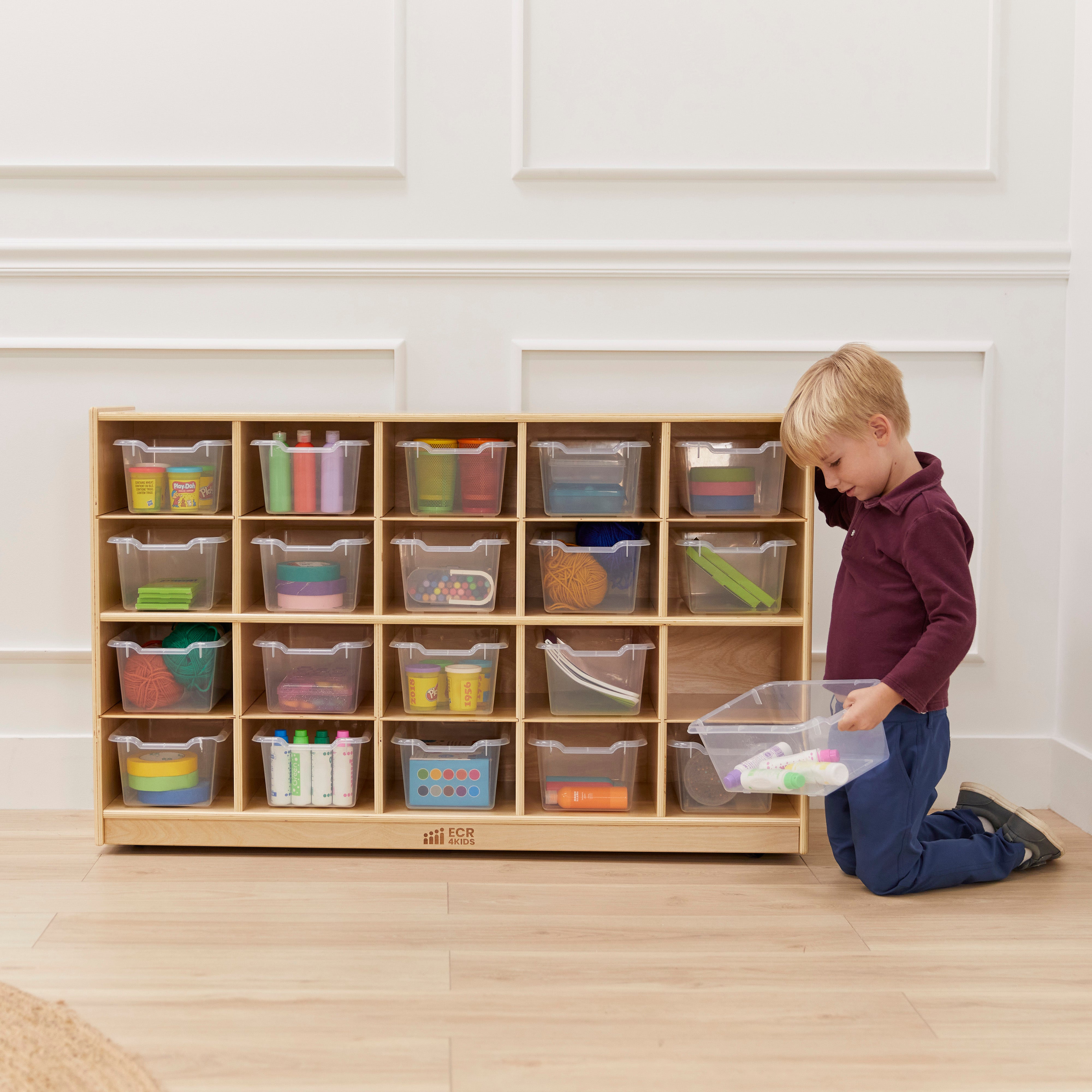 20 Cubby Mobile Tray Cabinet and 20 Scoop Front Bins, 4x5