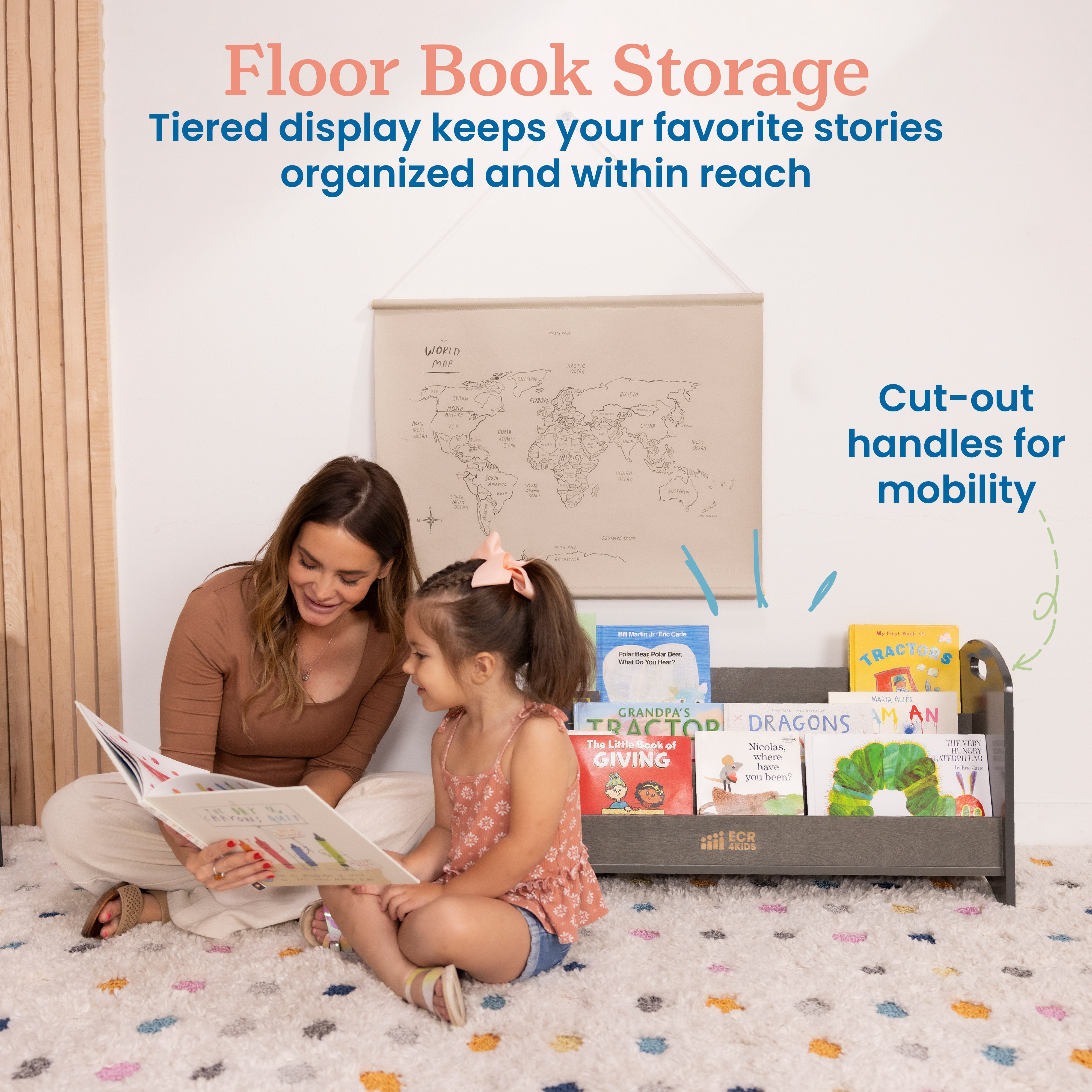 3-Shelf Floor Book Display with Handles