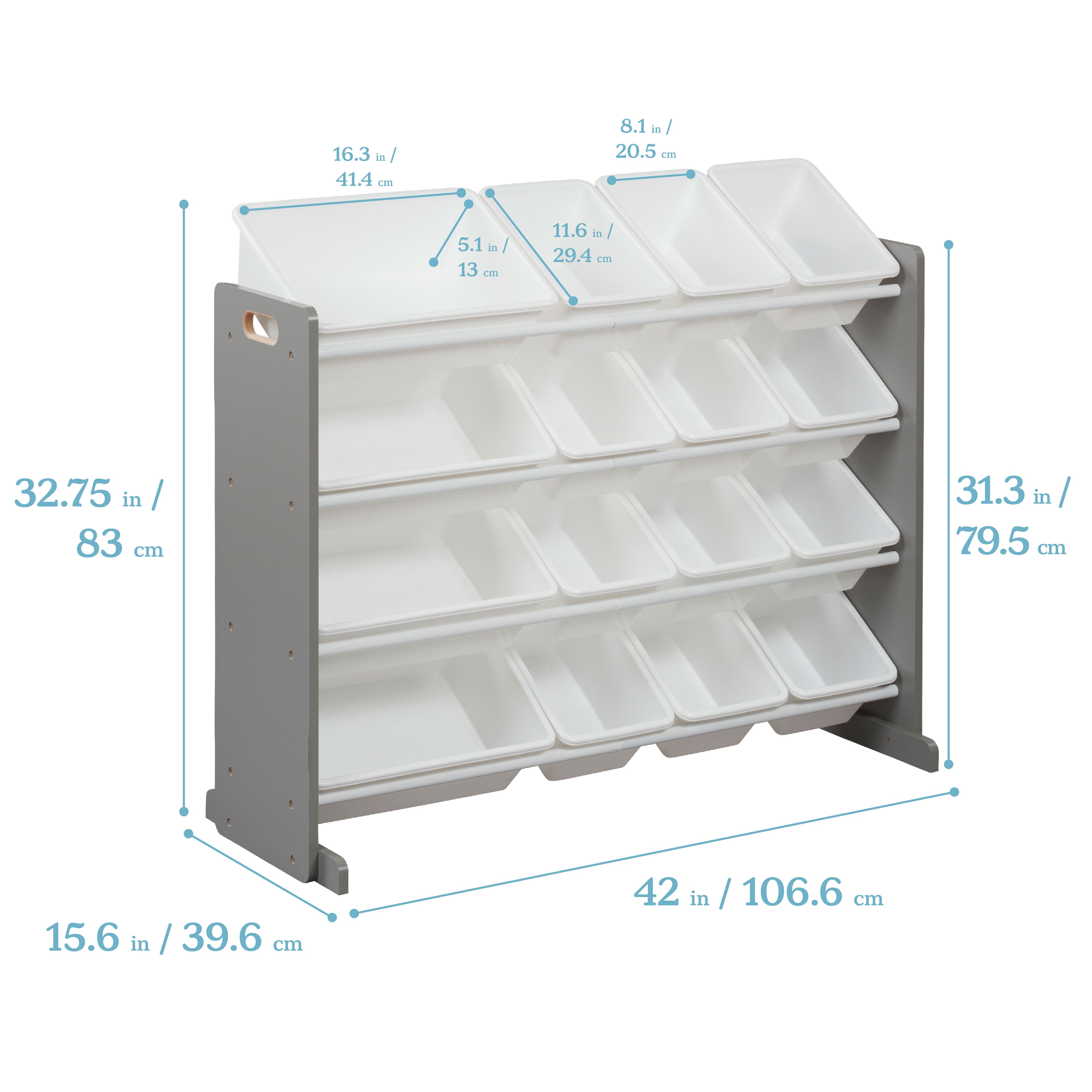 4-Tier Organizer with 16 Removable Plastic Bins, 4x4