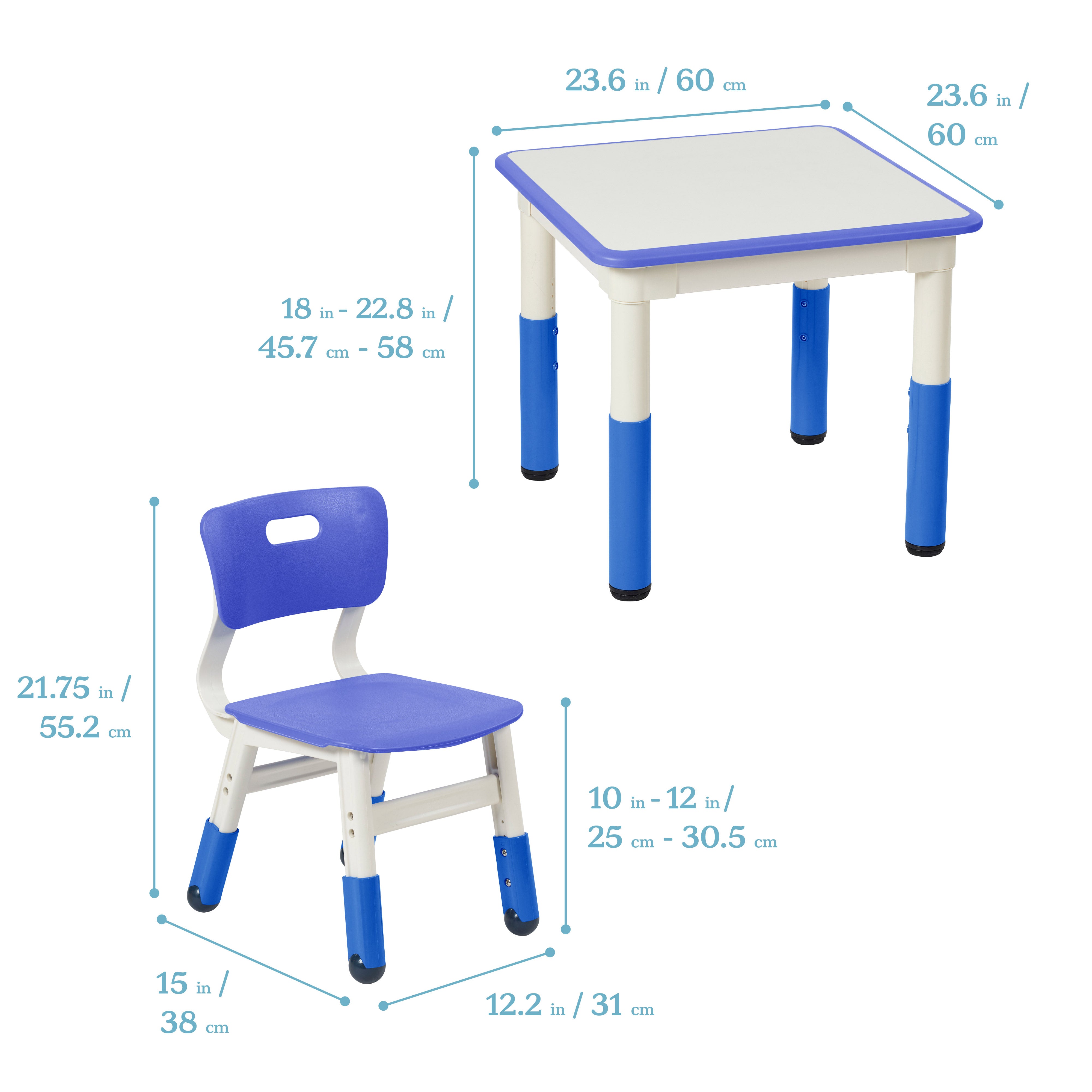 Dry-Erase Square Activity Table and Two Chairs, 3-Piece