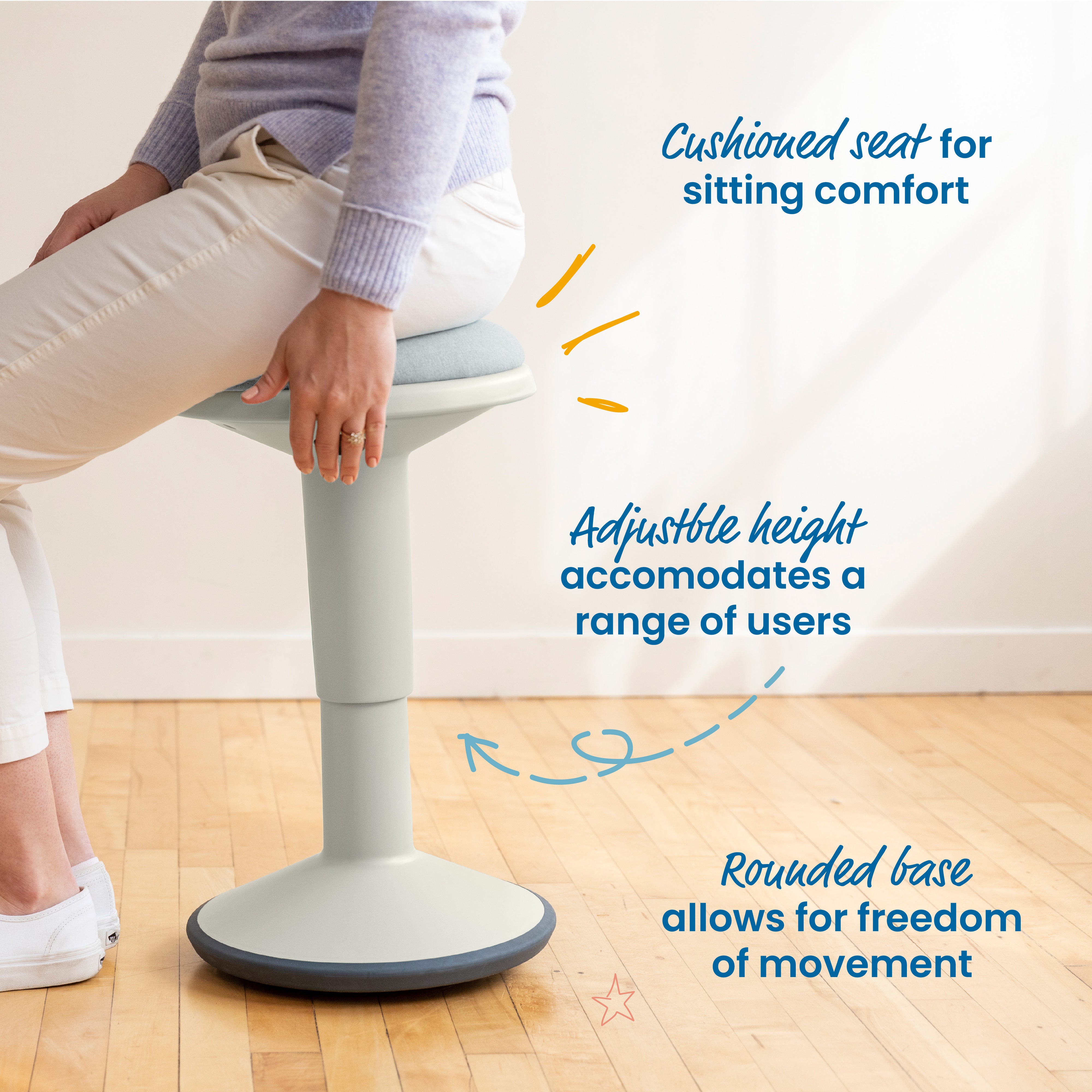Sitwell Wobble Stool with Cushion, Adjustable Height