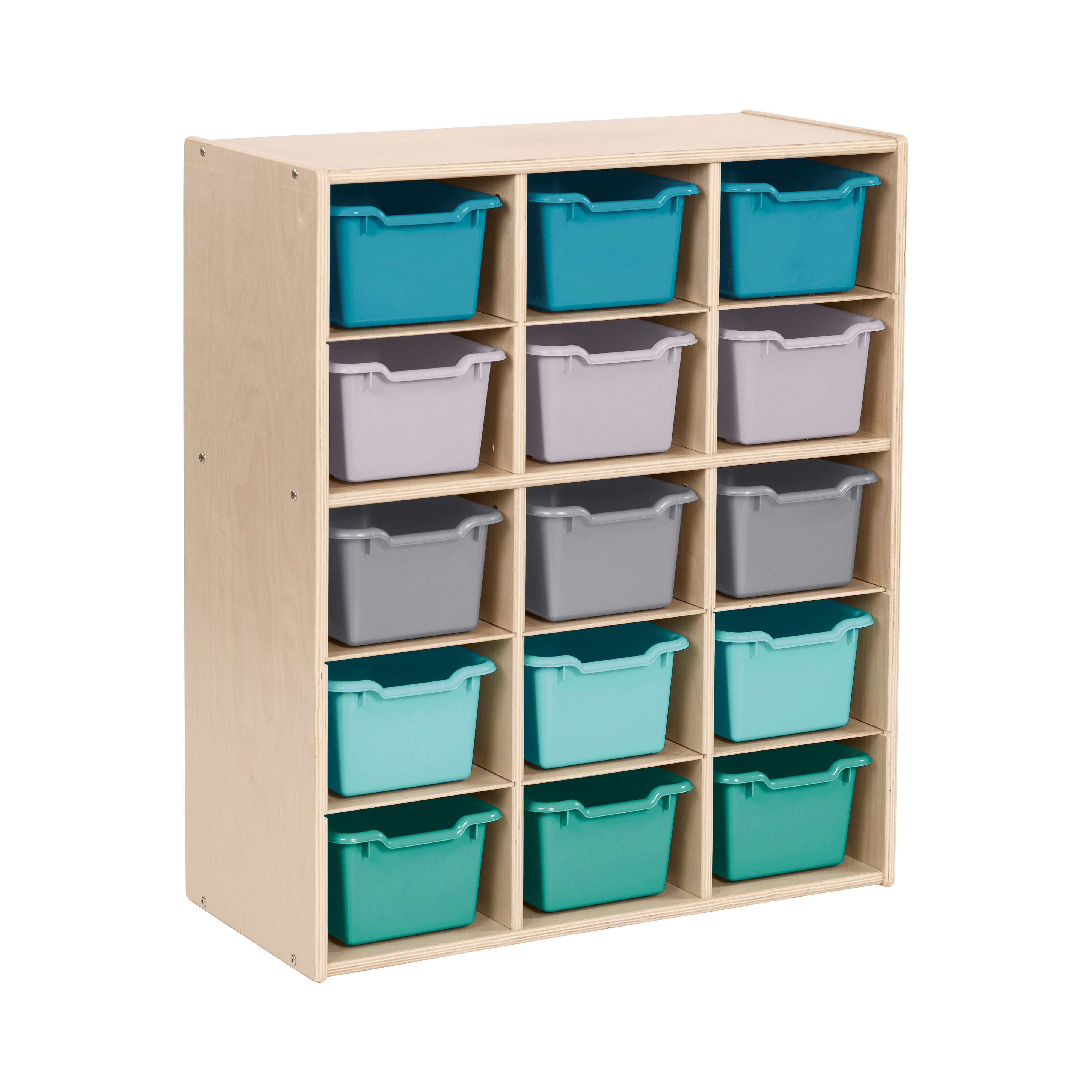 Streamline 15 Cubby Tray Cabinet with 15 Scoop Front Storage Bins, 5x3, Natural