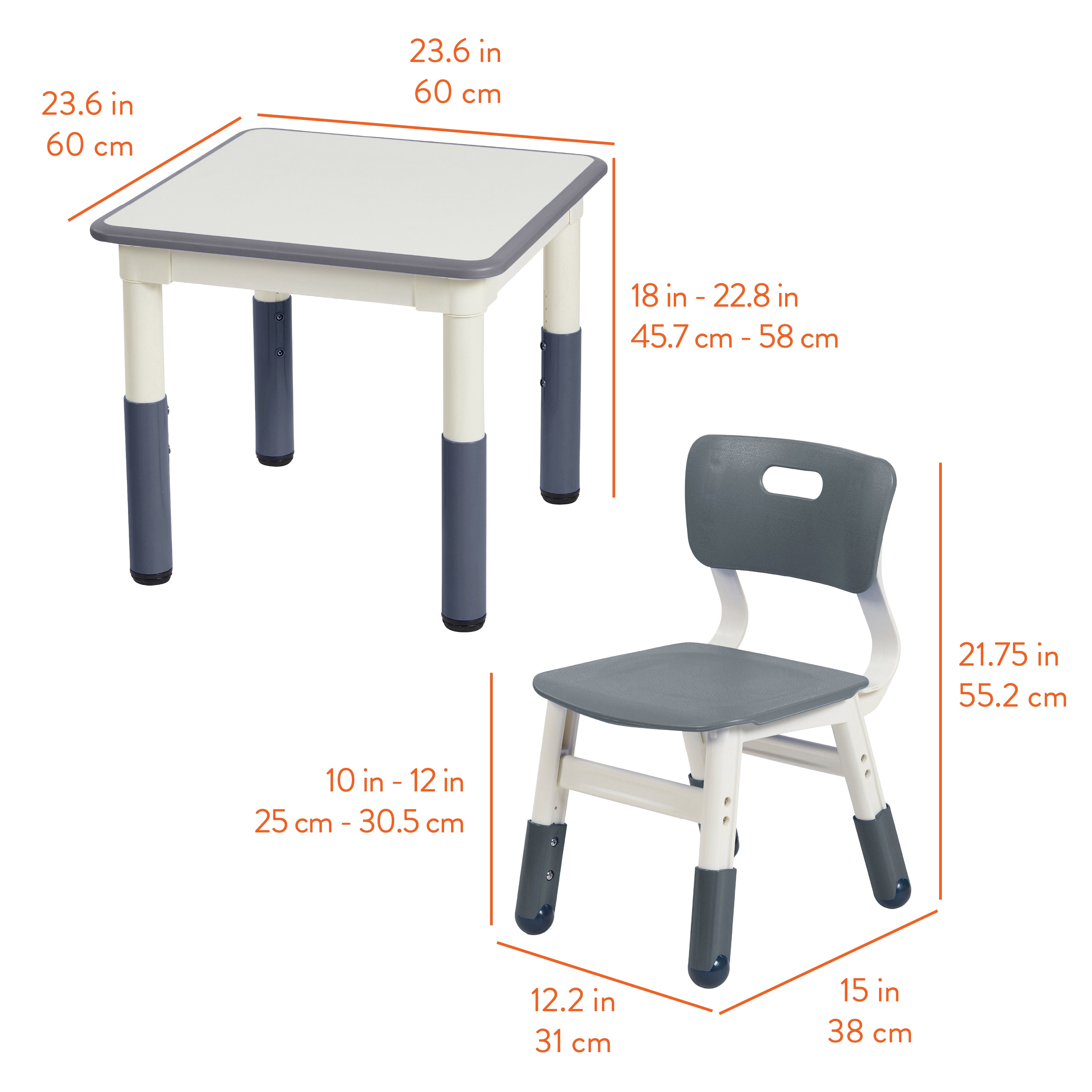 Dry-Erase Adjustable Height Table and Chairs Set, 3-Piece