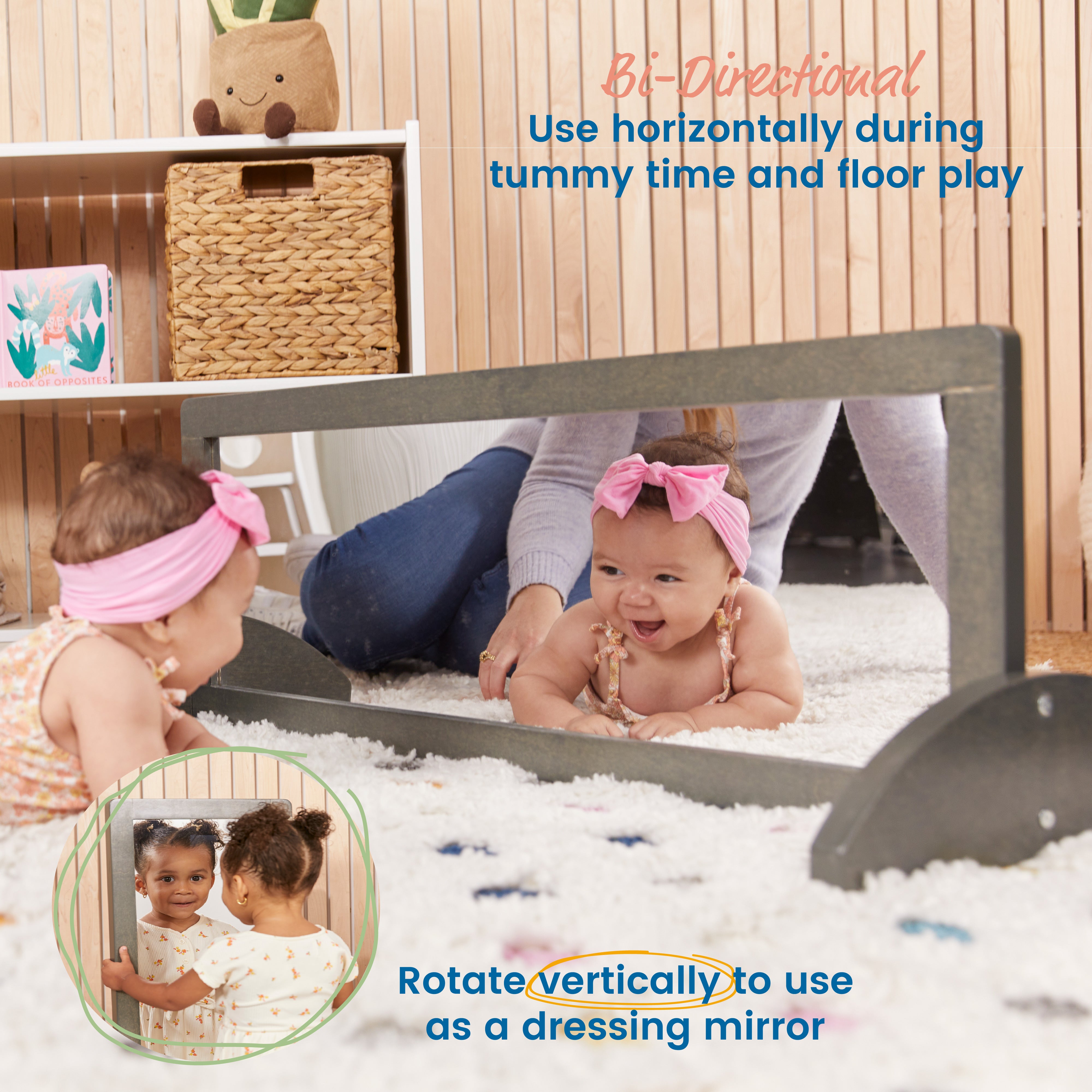 Toddler Single-Sided Bi-Directional Mirror, Wooden