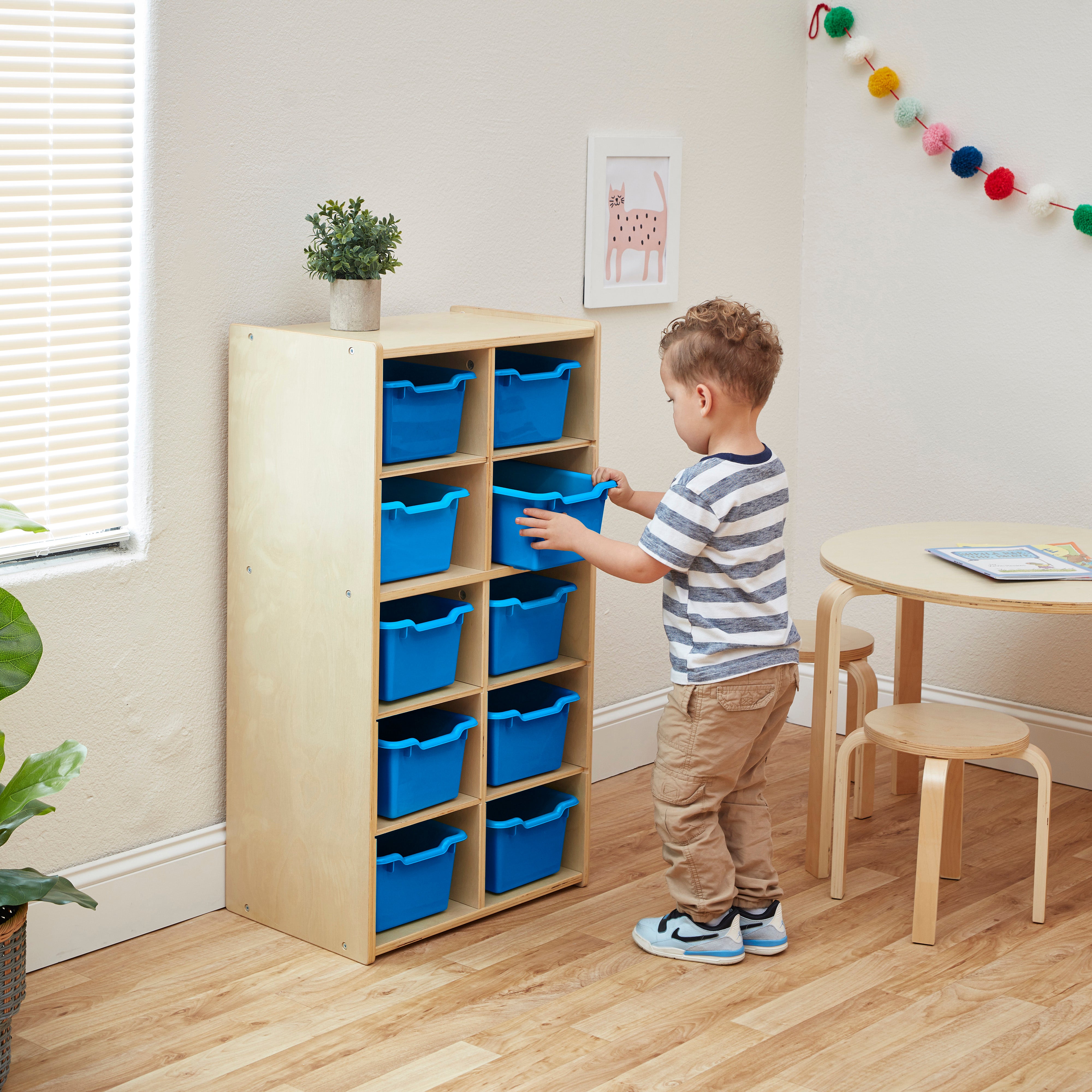 Streamline 10 Cubby Tray Cabinet with 10 Scoop Front Storage Bins, 5x2, Natural