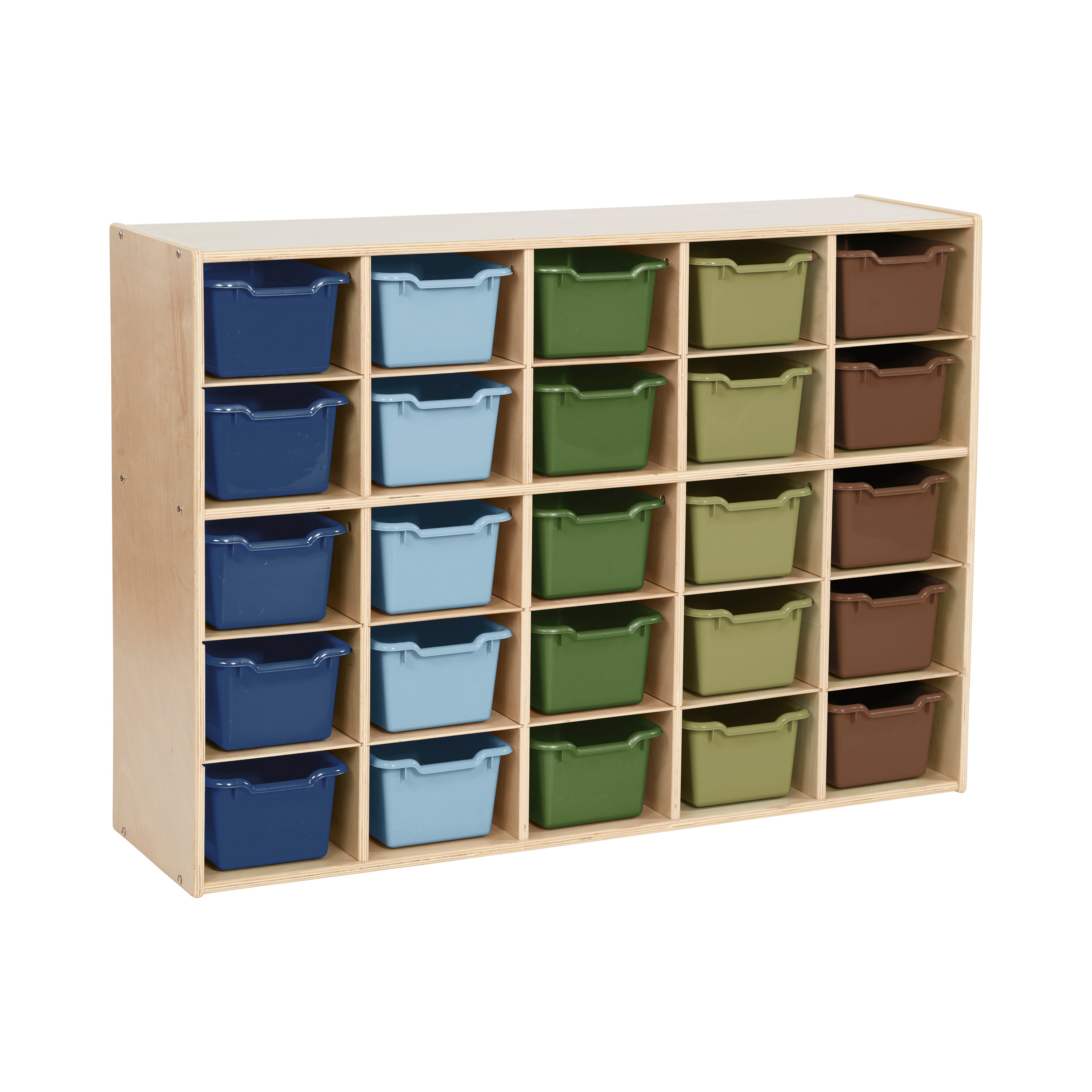 Streamline 25 Cubby Tray Cabinet with 25 Scoop Front Storage Bins, 5x5, Natural