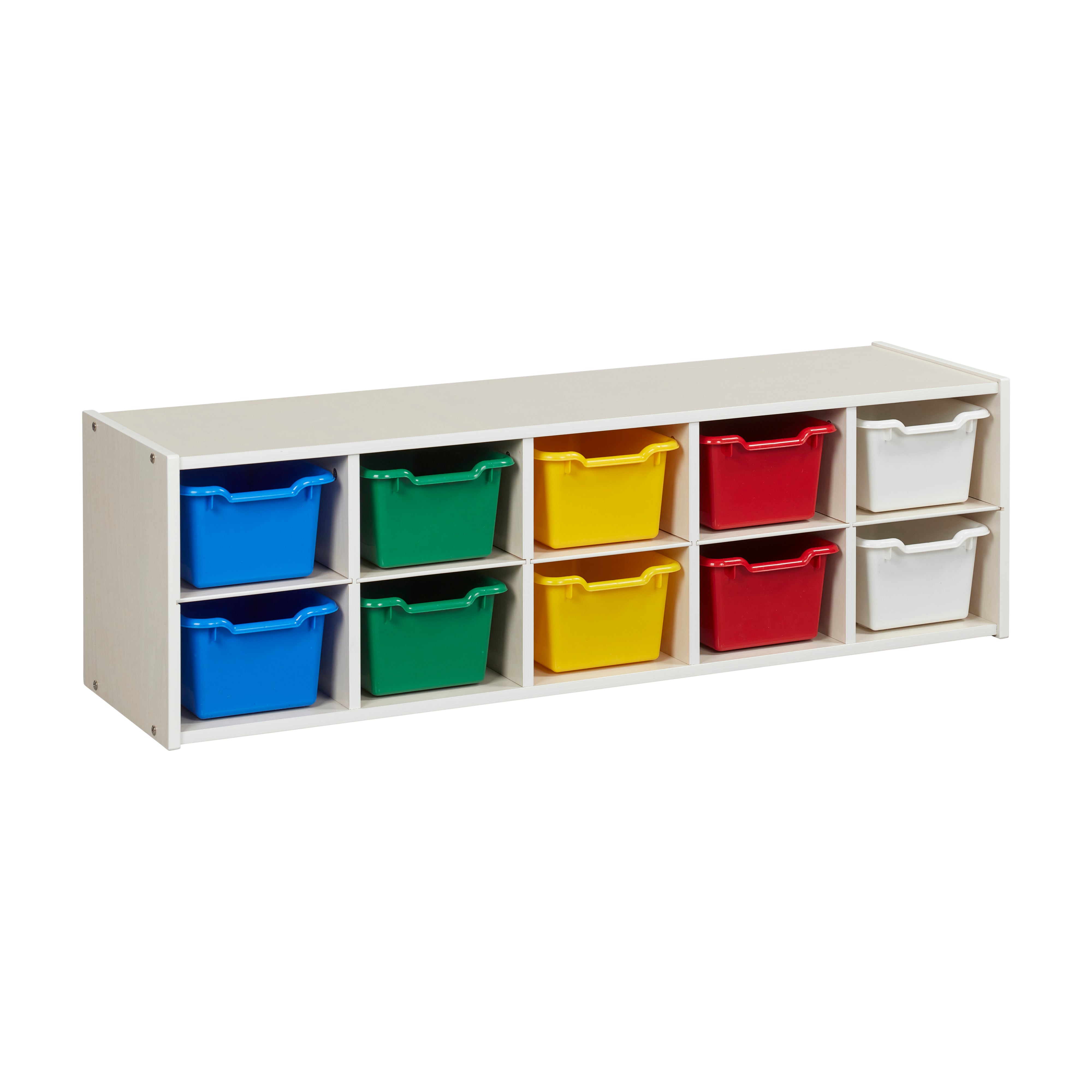 Streamline 10 Cubby Tray Cabinet with 10 Scoop Front Storage Bins, 2x5, White Wash