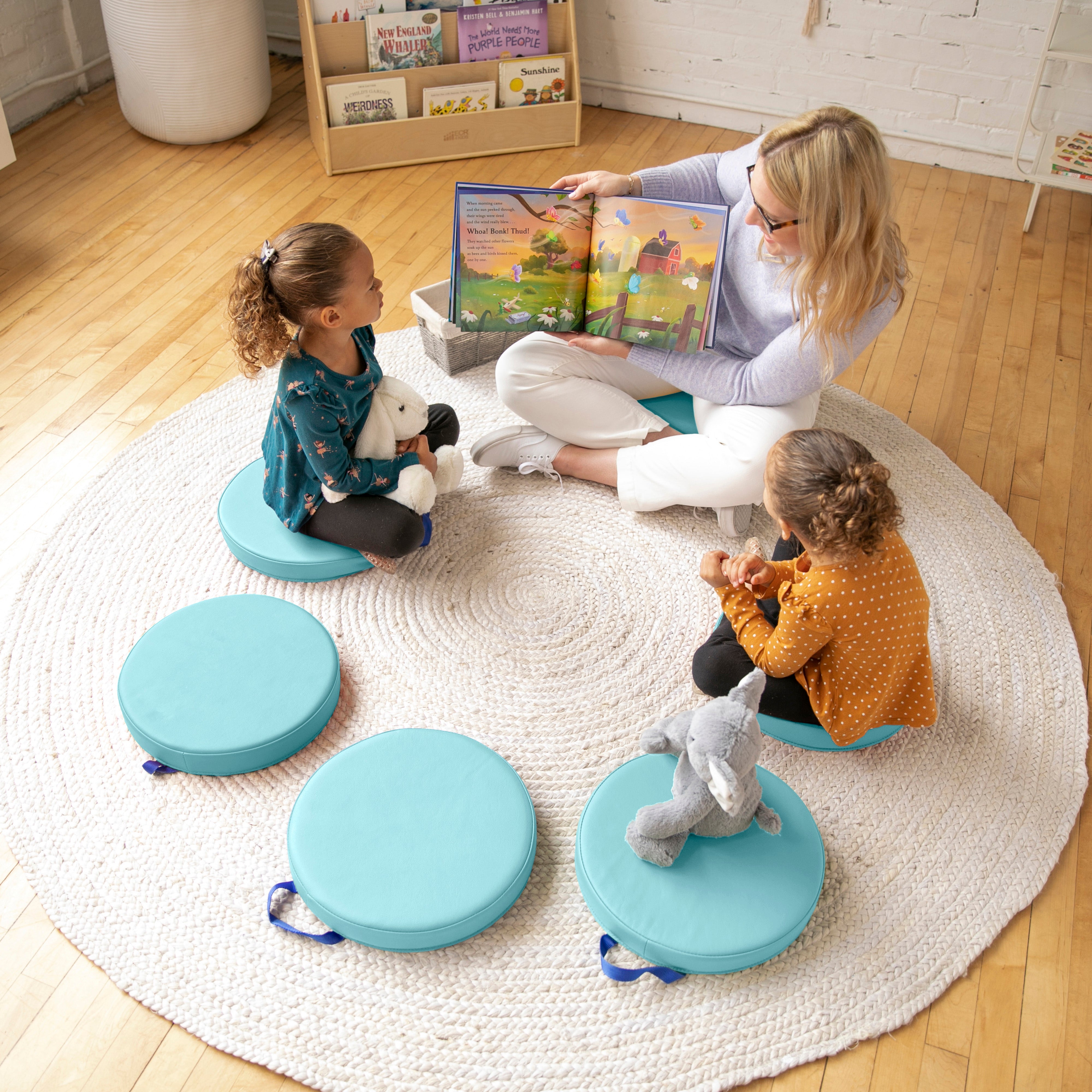 Round Floor Cushions with Handle, 6-Piece