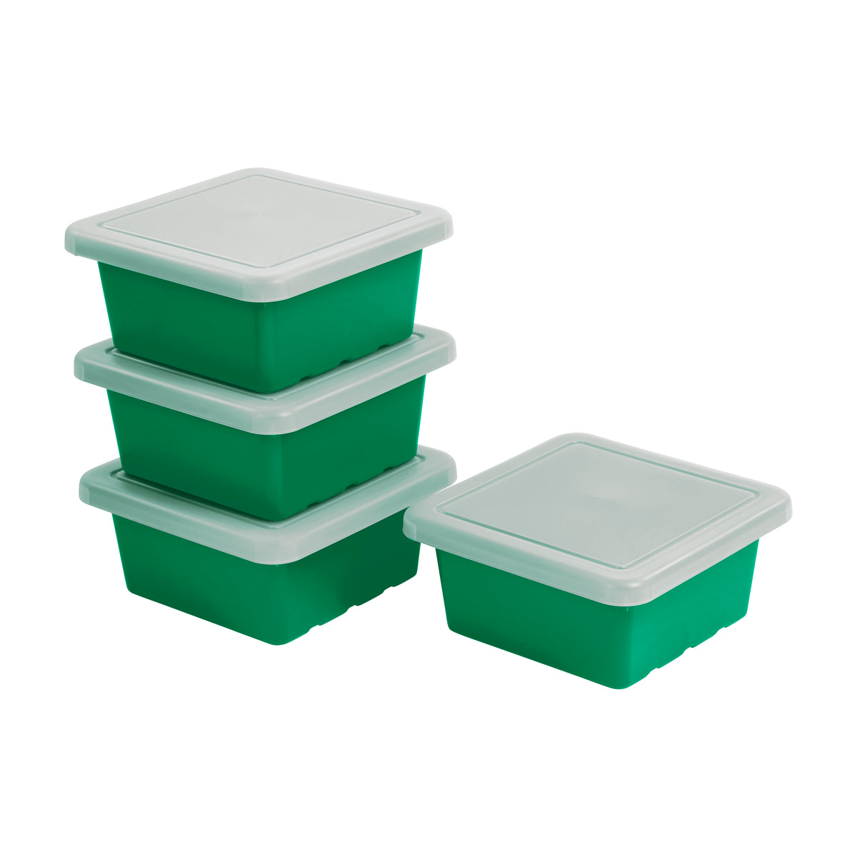 Stackable Square Bins with Non-Snap Lids, 4-Pack