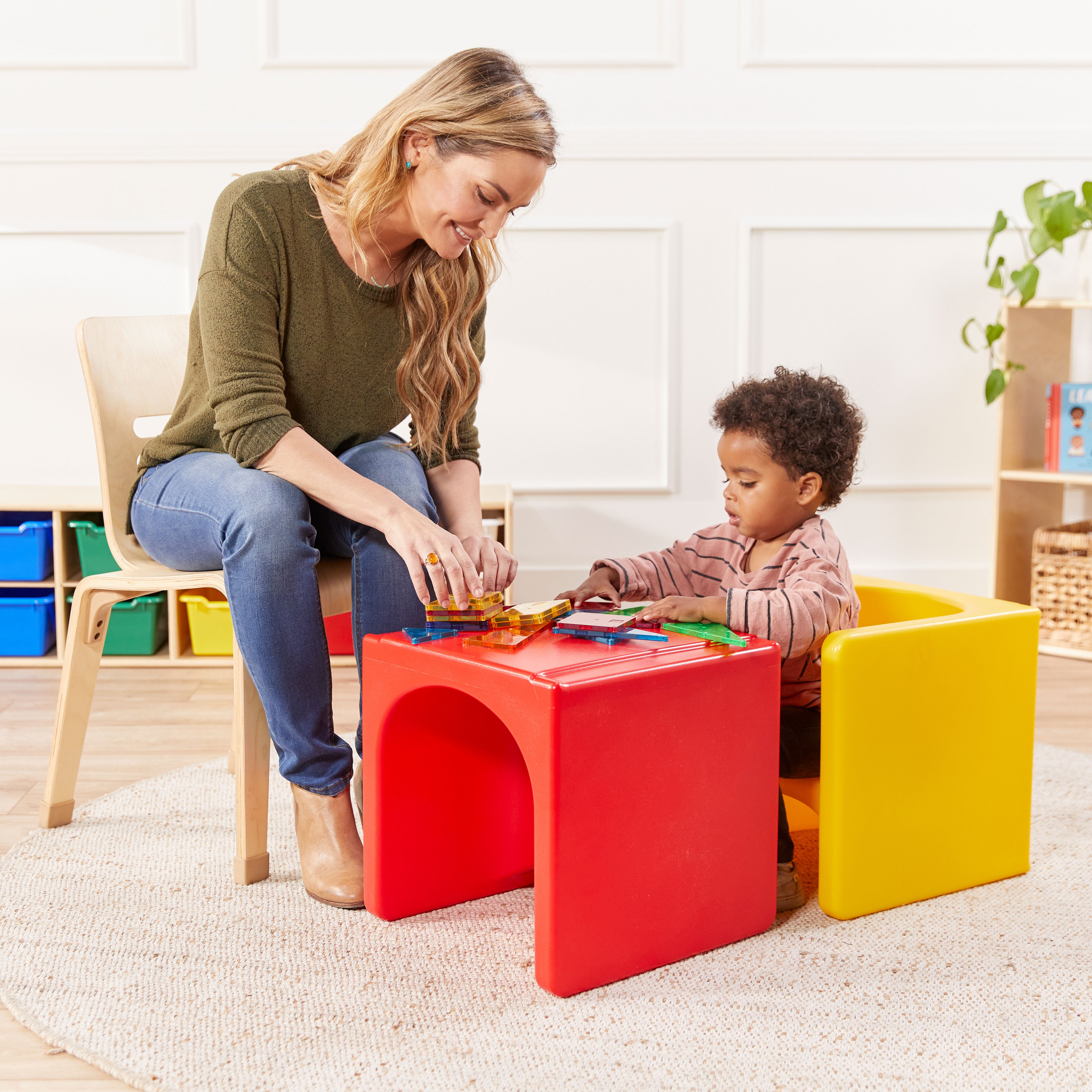 Tri-Me Table and Cube Chair Set, Multipurpose Furniture, 3-Piece