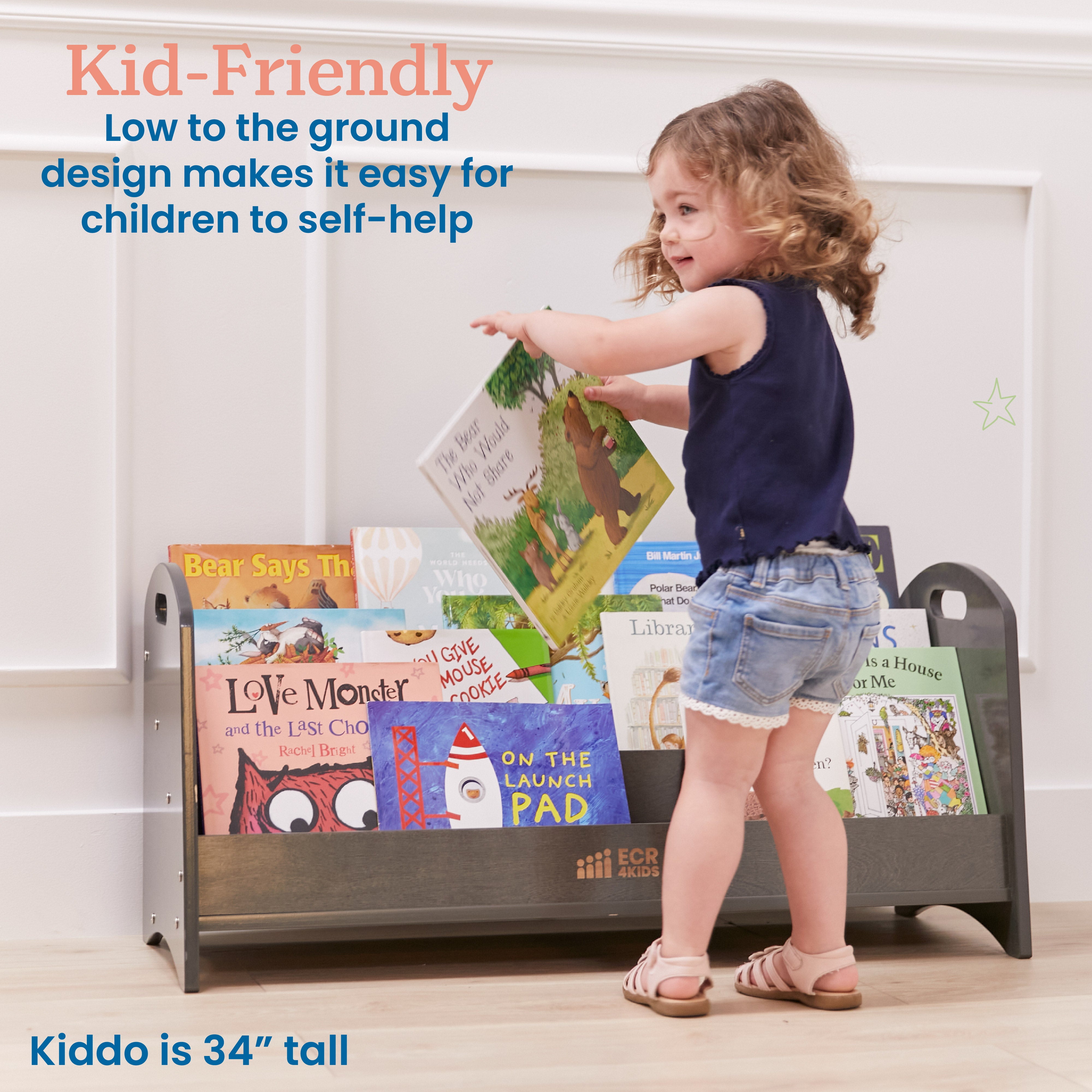 3-Shelf Floor Book Display with Handles