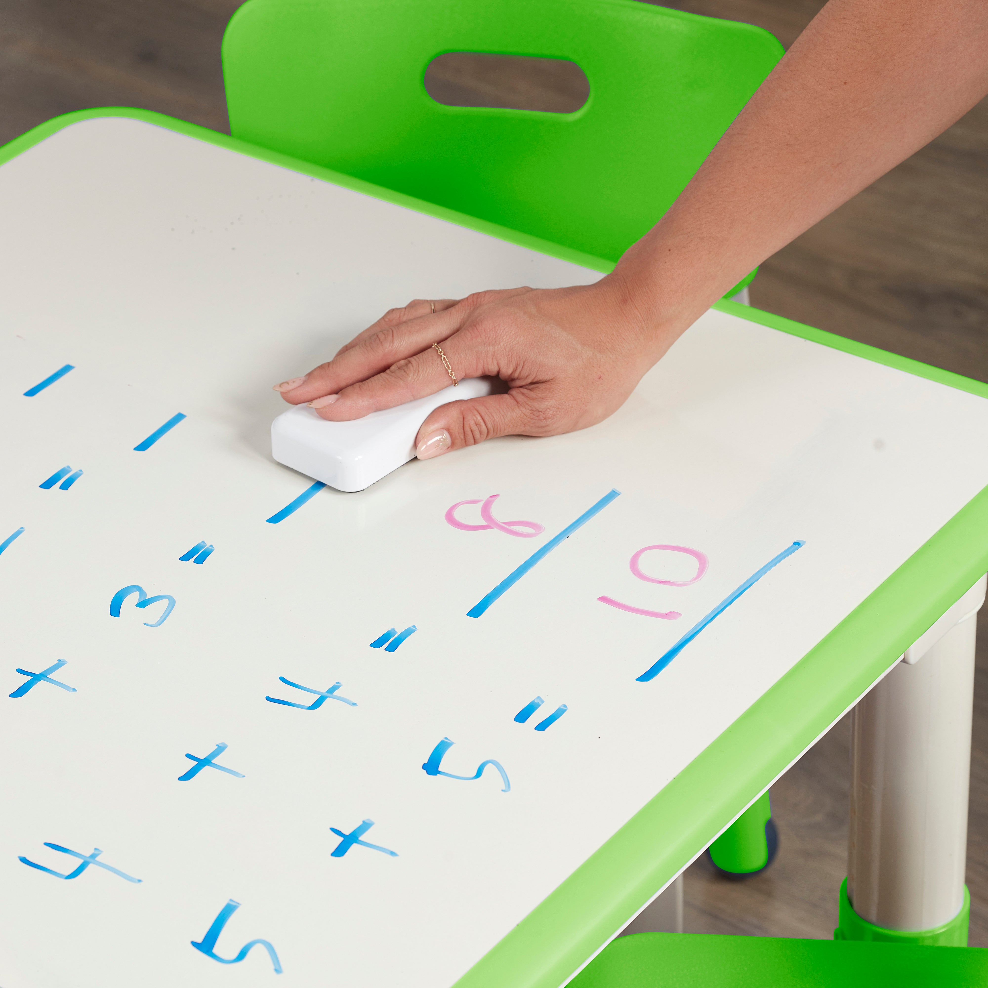 Dry-Erase Square Activity Table with 2 Chairs, Adjustable, 3-Piece