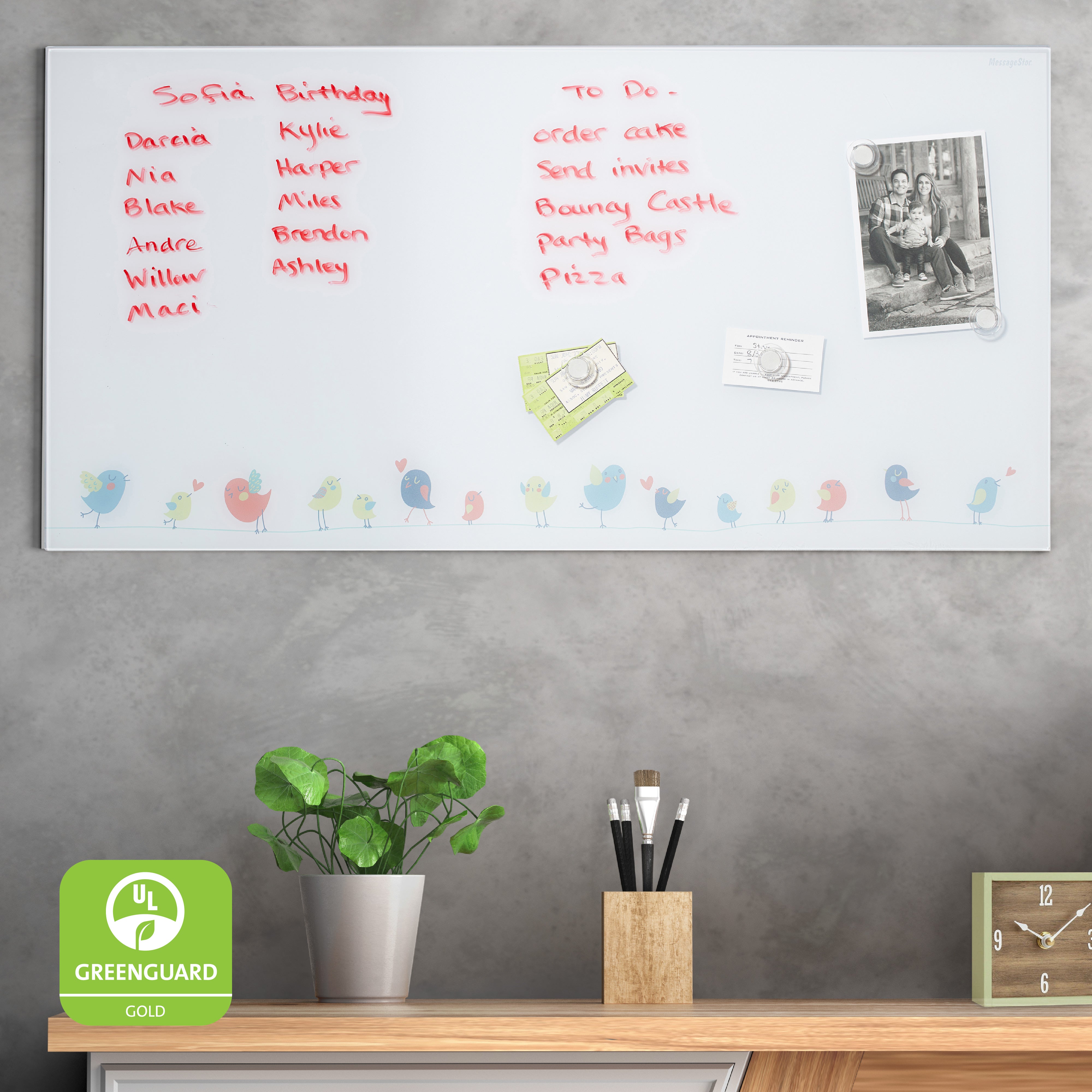 MessageStor Magnetic Dry-Erase Glass Board with Magnets, 18in x 36in