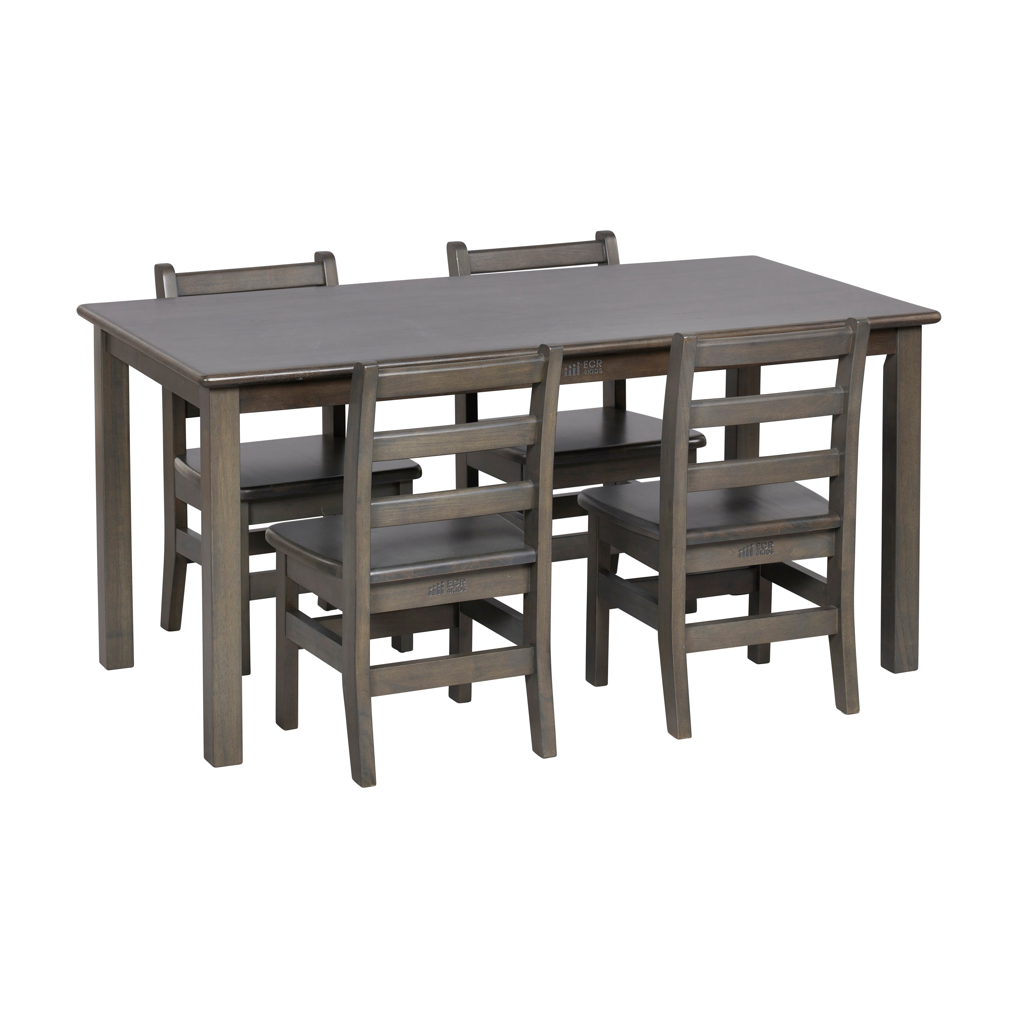 24in x 48in Rectangular Hardwood Table and Chair Set, 12in Seat Height, 5-Piece