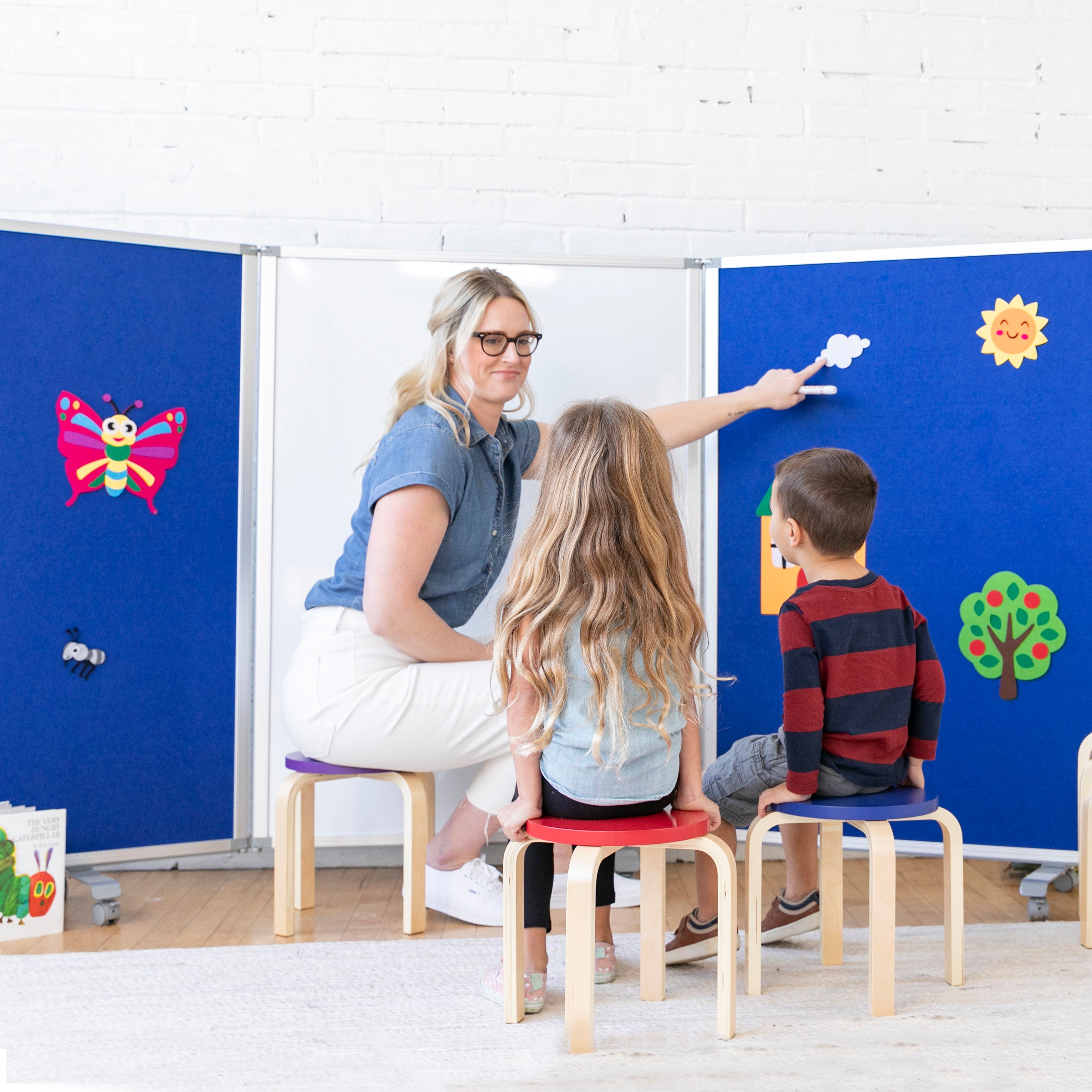 Mobile Dry-Erase and Flannel Room Divider, 3-Panel