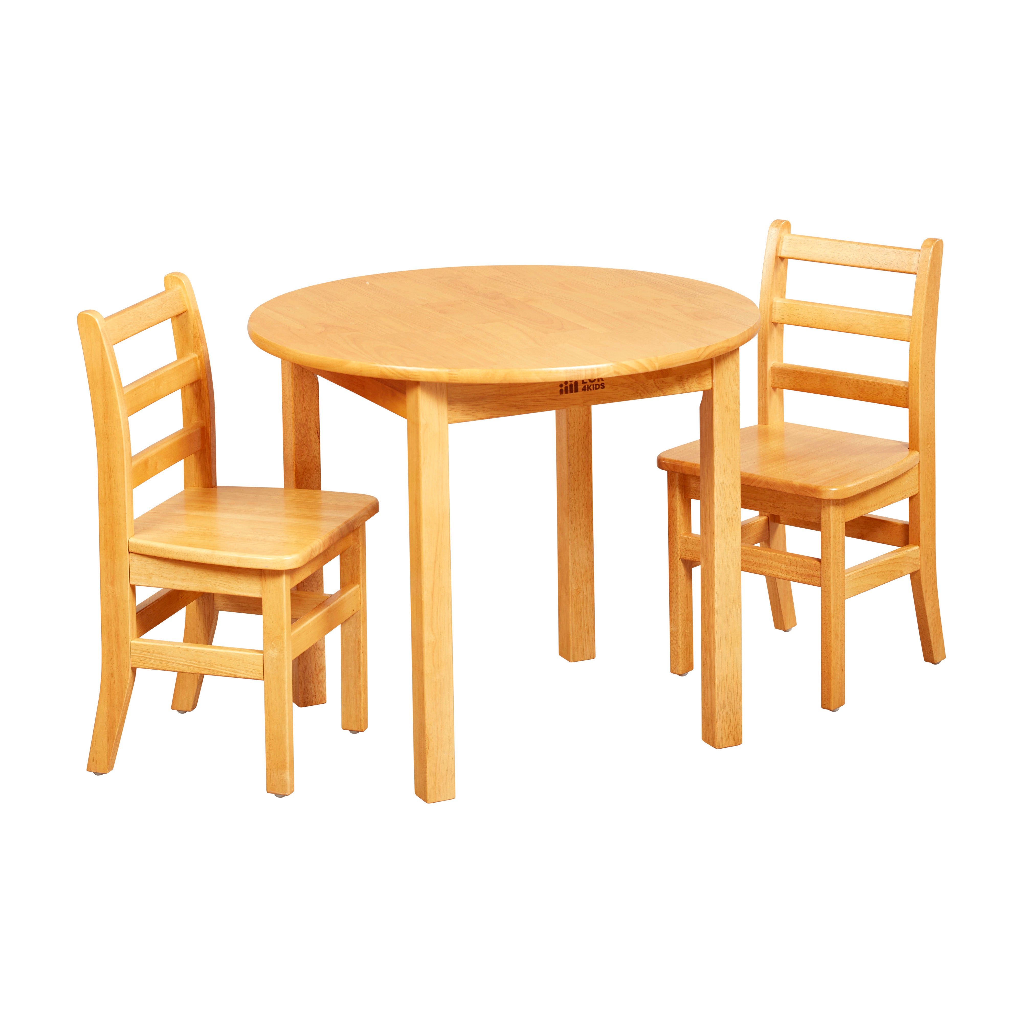 30in D Round Hardwood Table with 24in Legs and Two 14in Chairs, 3-Piece