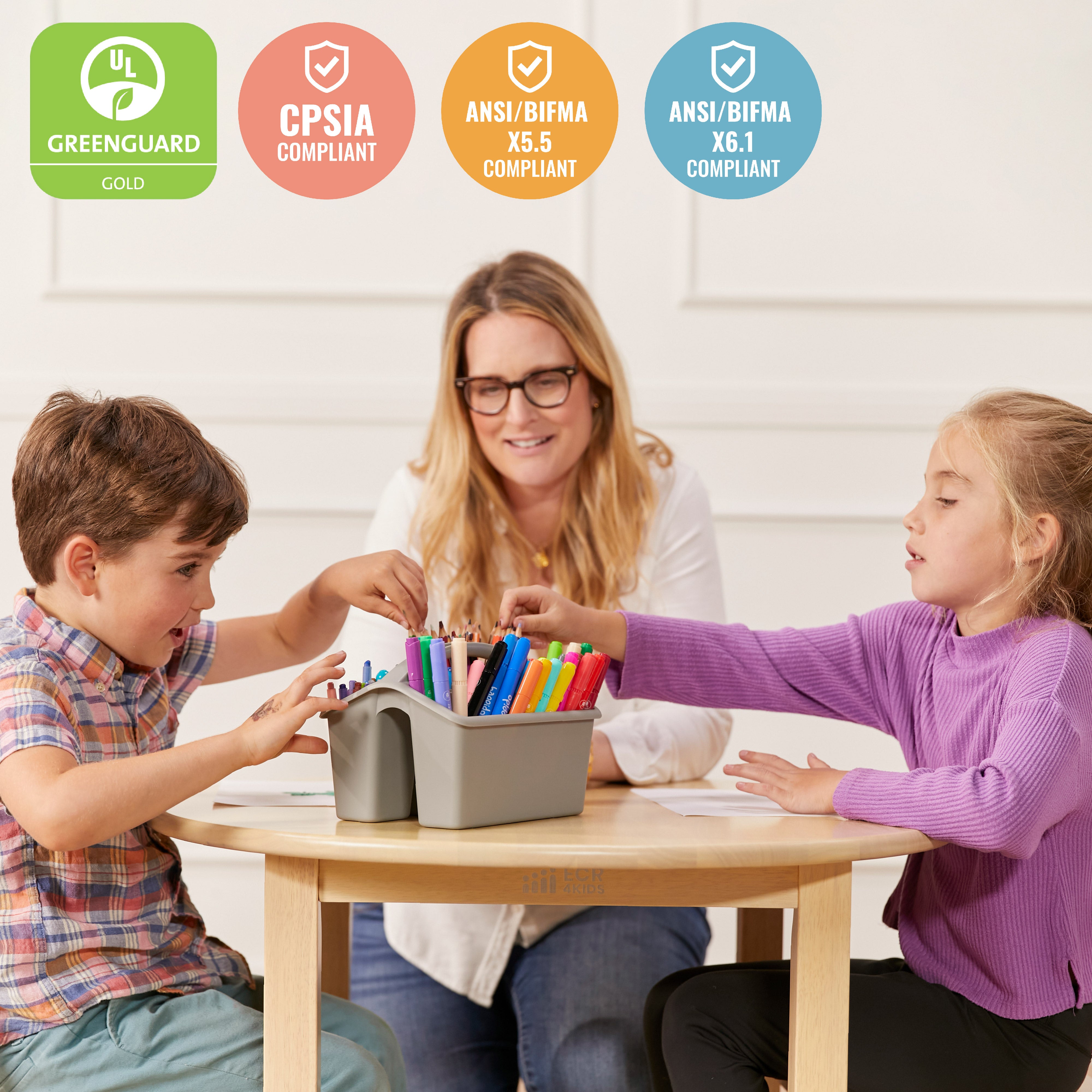 30in D Round Hardwood Table and Chair Set, 12in Seat Height, 3-Piece