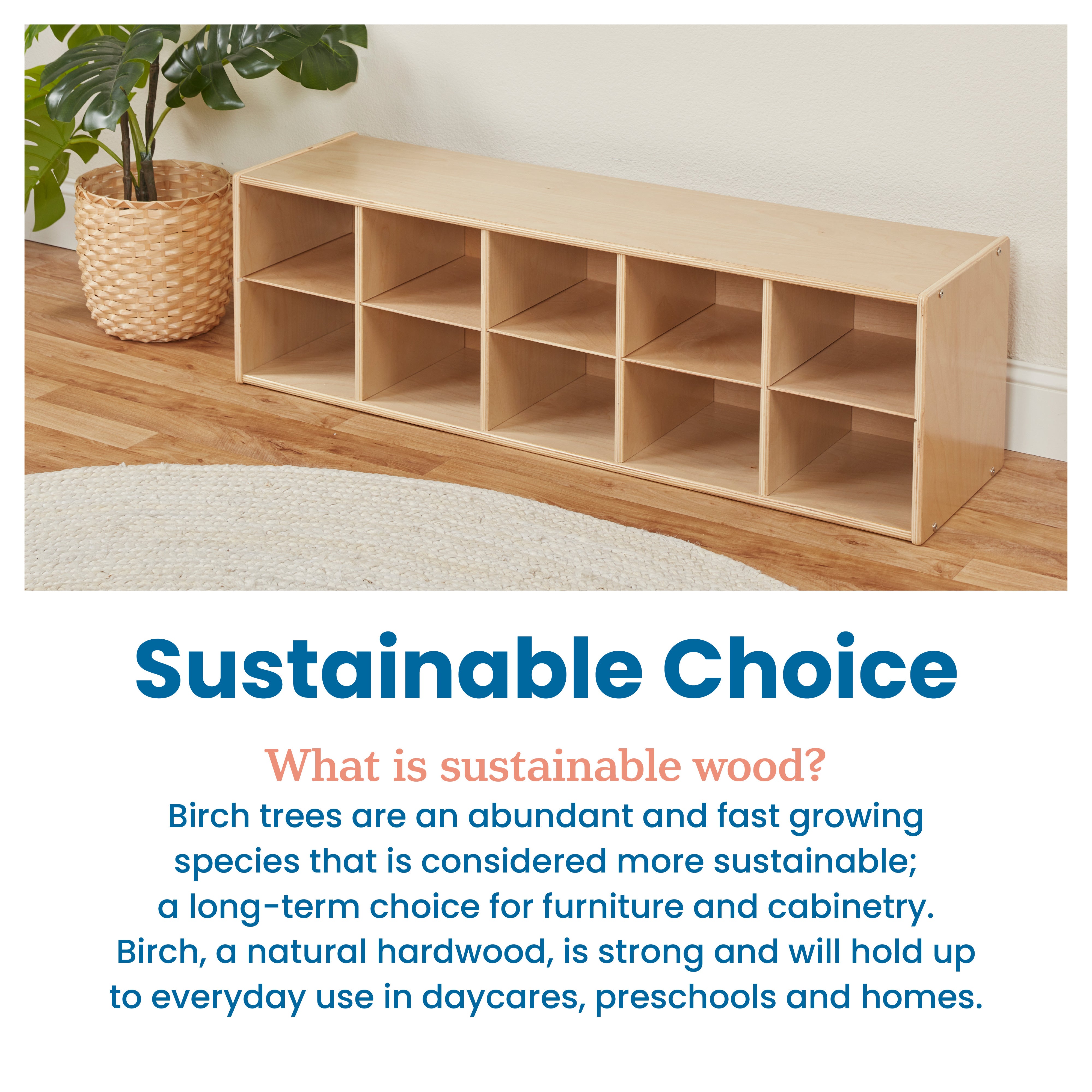 Streamline 10 Cubby Tray Cabinet with 10 Scoop Front Storage Bins, 2x5, Natural