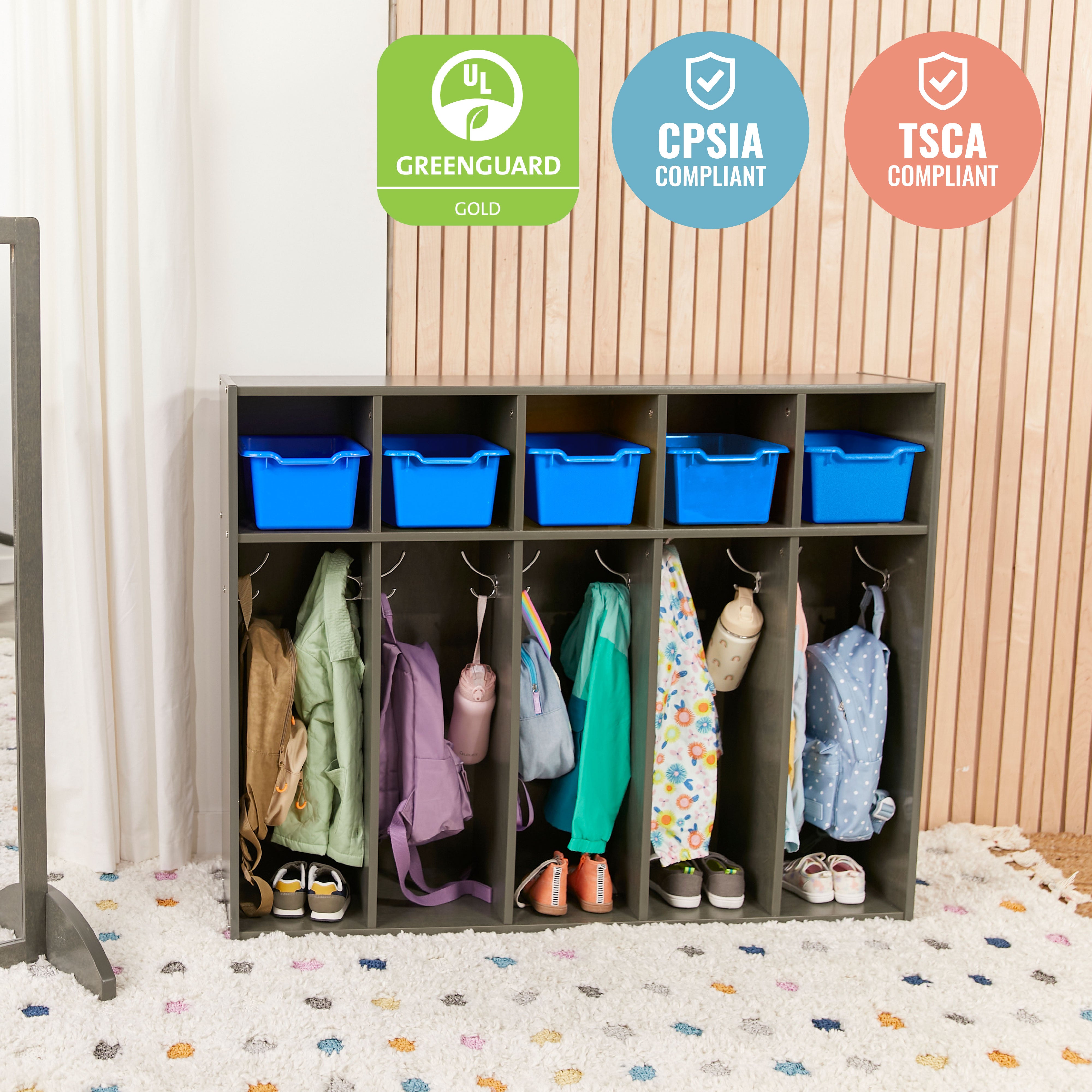Streamline 5-Section Toddler Coat Locker with 5 Scoop Front Bins