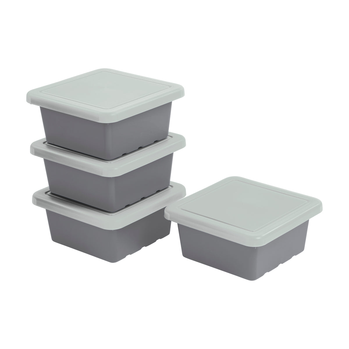 Stackable Square Bins with Non-Snap Lids, 4-Pack