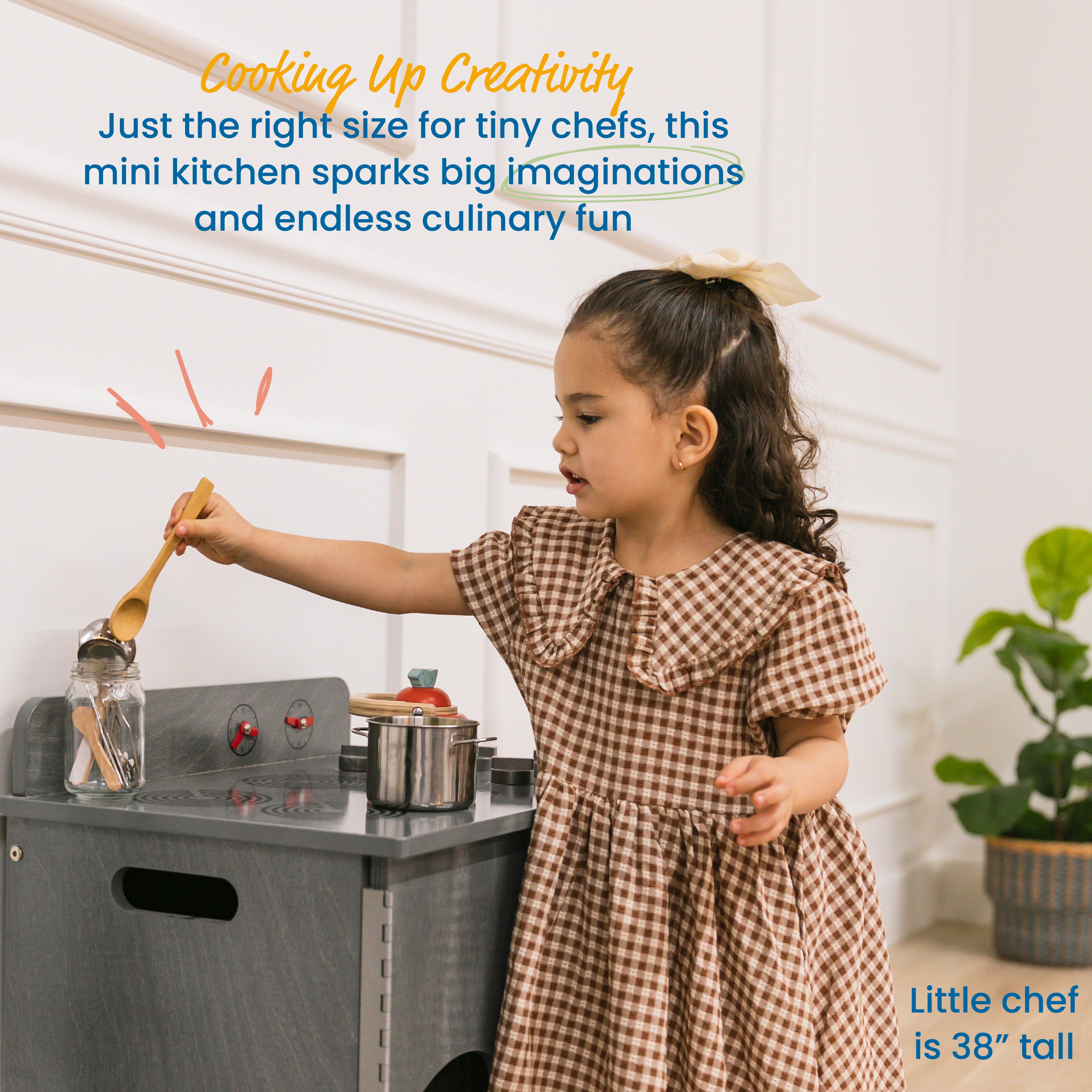 Kitchen Cupboard, Stove, Sink, and Refrigerator for Kids, Wooden, 4-Piece