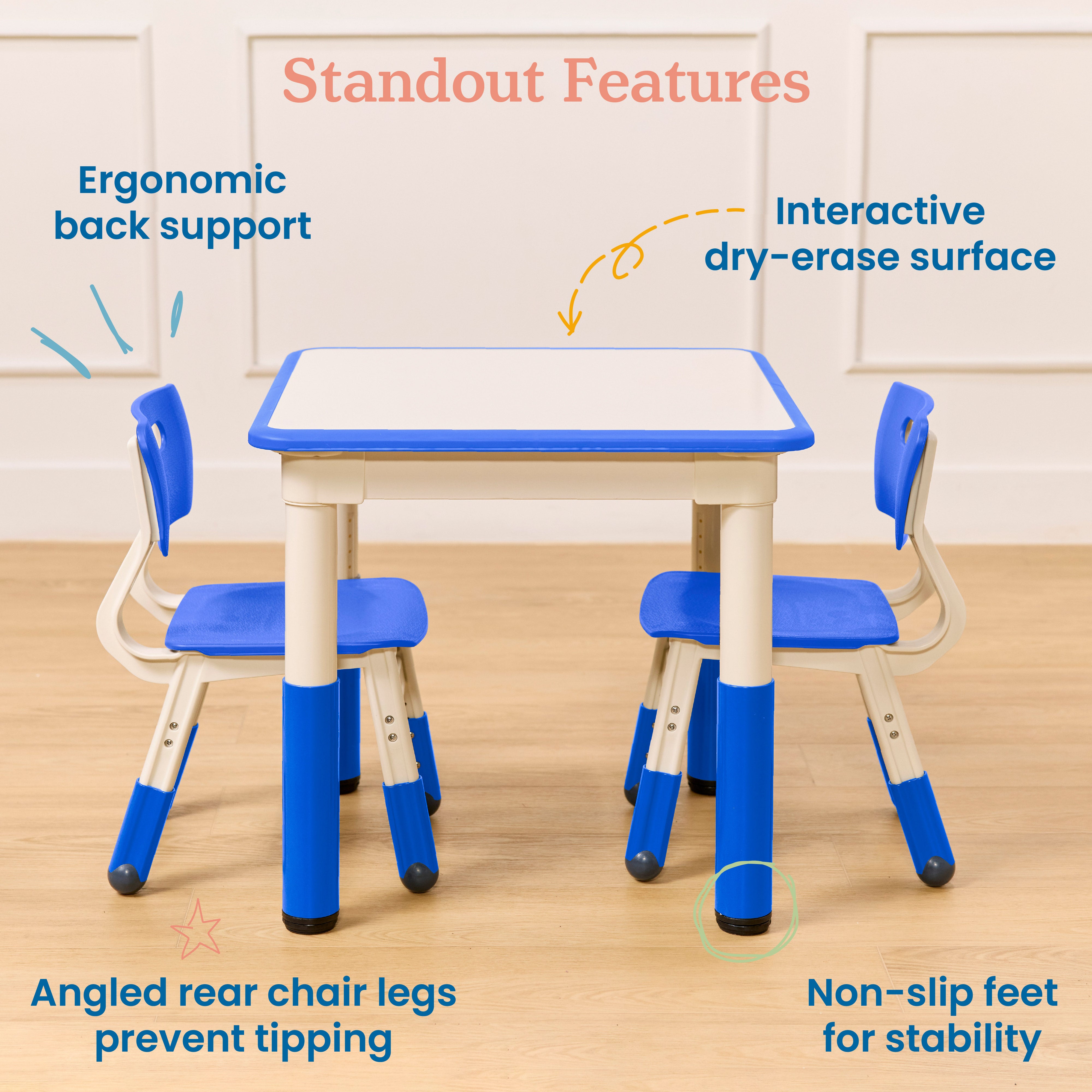 Dry-Erase Square Activity Table with Two Chairs, 3-Piece