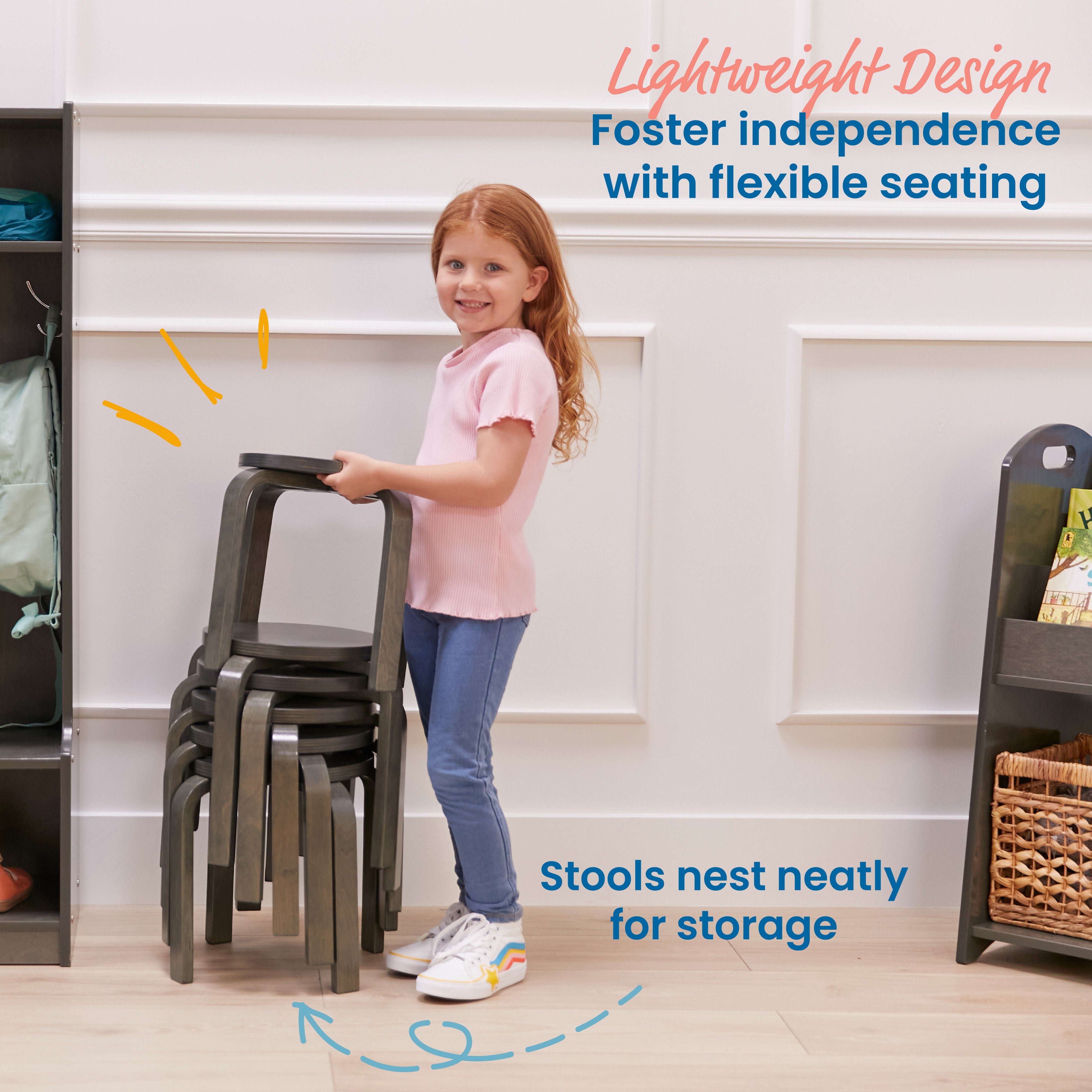 Bentwood Stackable Stools, 6-Piece