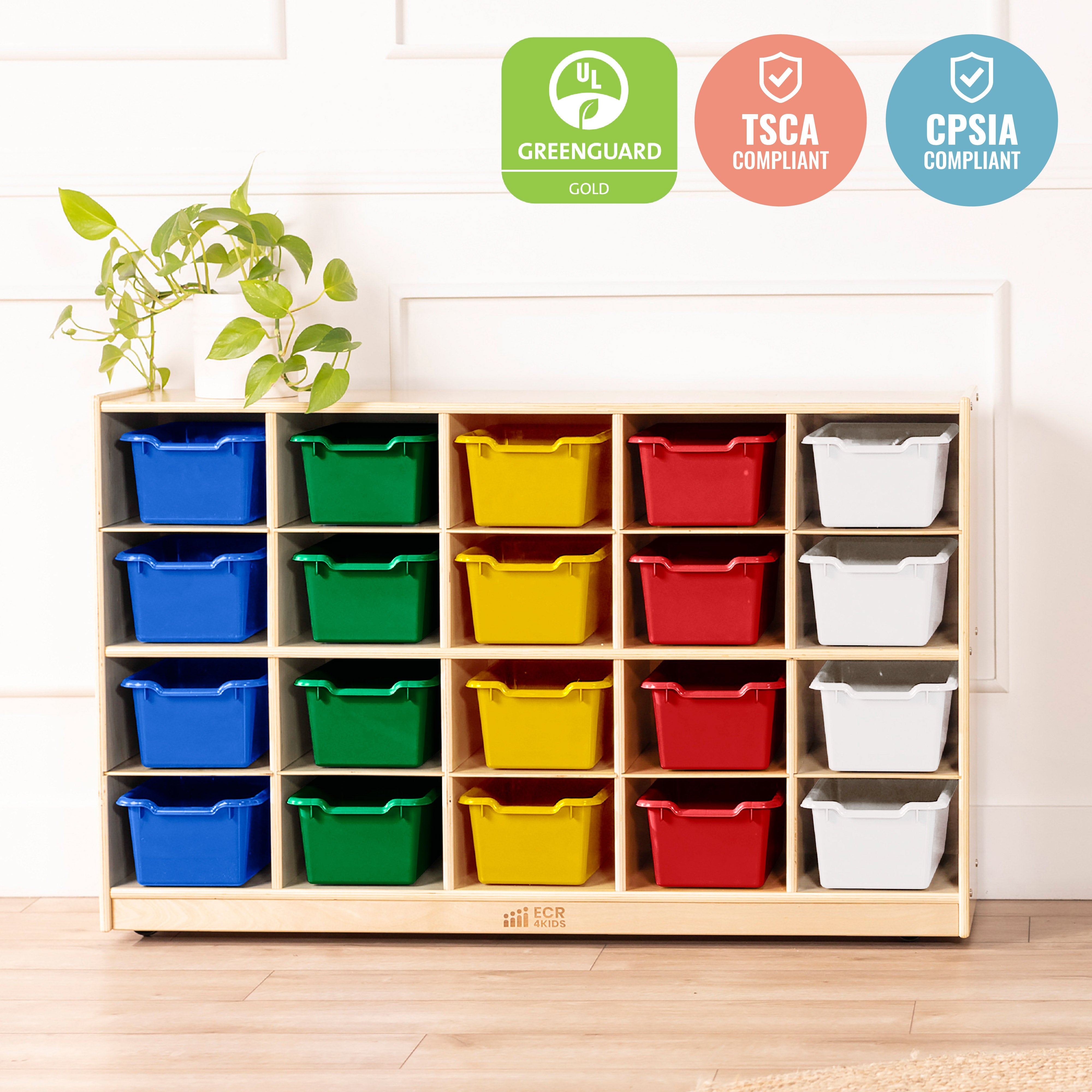 20 Cubby Mobile Tray Cabinet and 20 Scoop Front Bins, 4x5