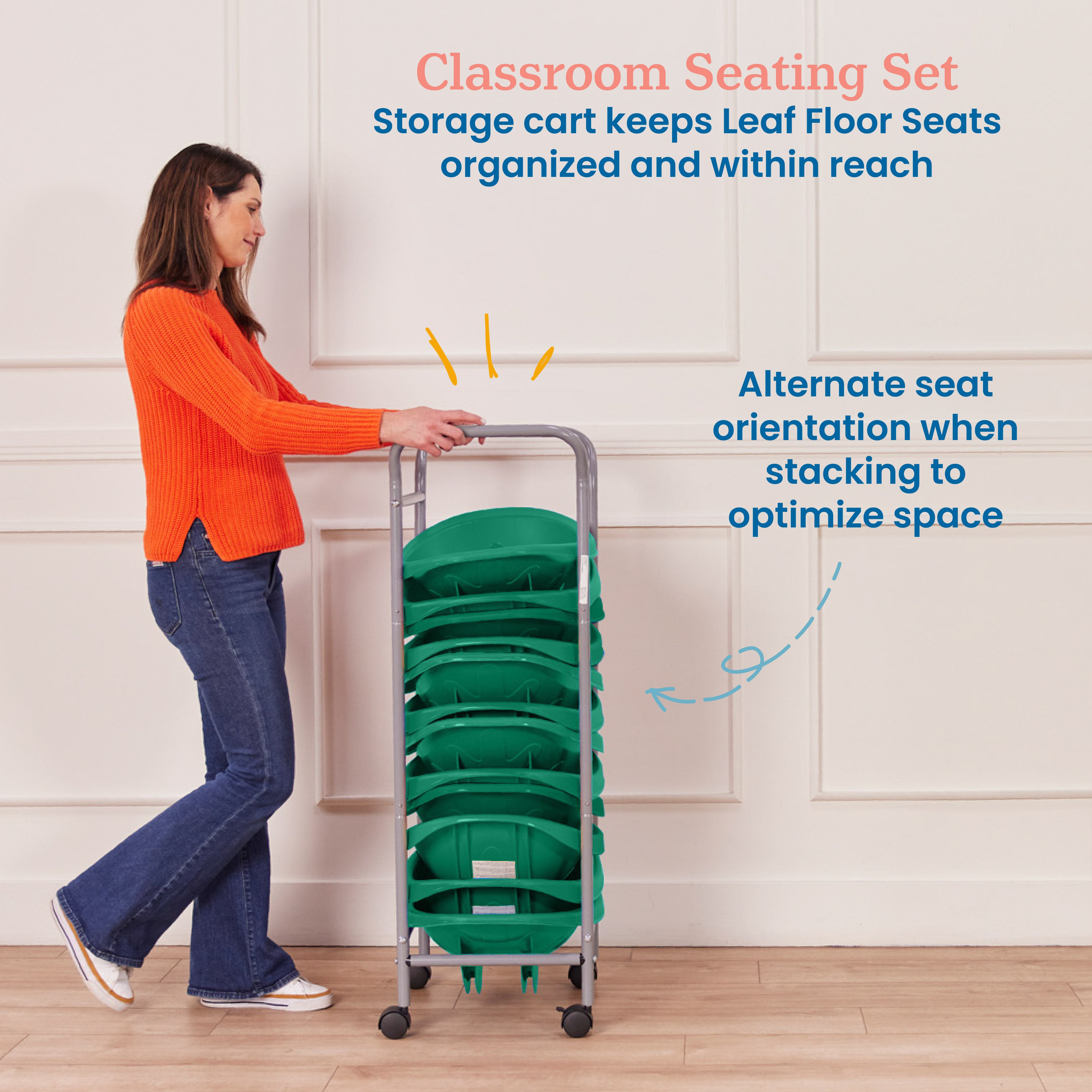 Leaf Floor Seats with Mobile Leaf Seat Cart, 12-Piece