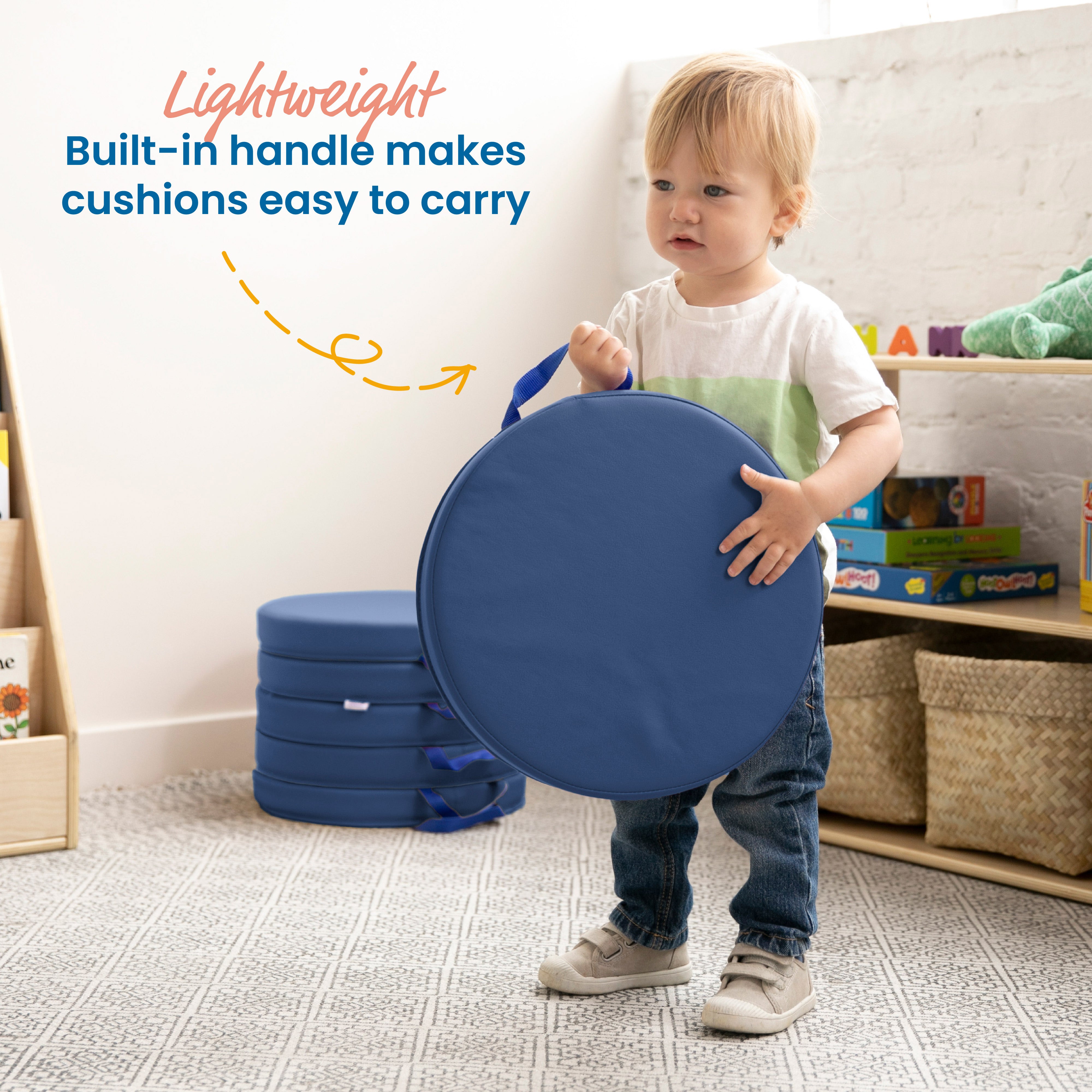 Round Floor Cushions with Handles, 6-Piece