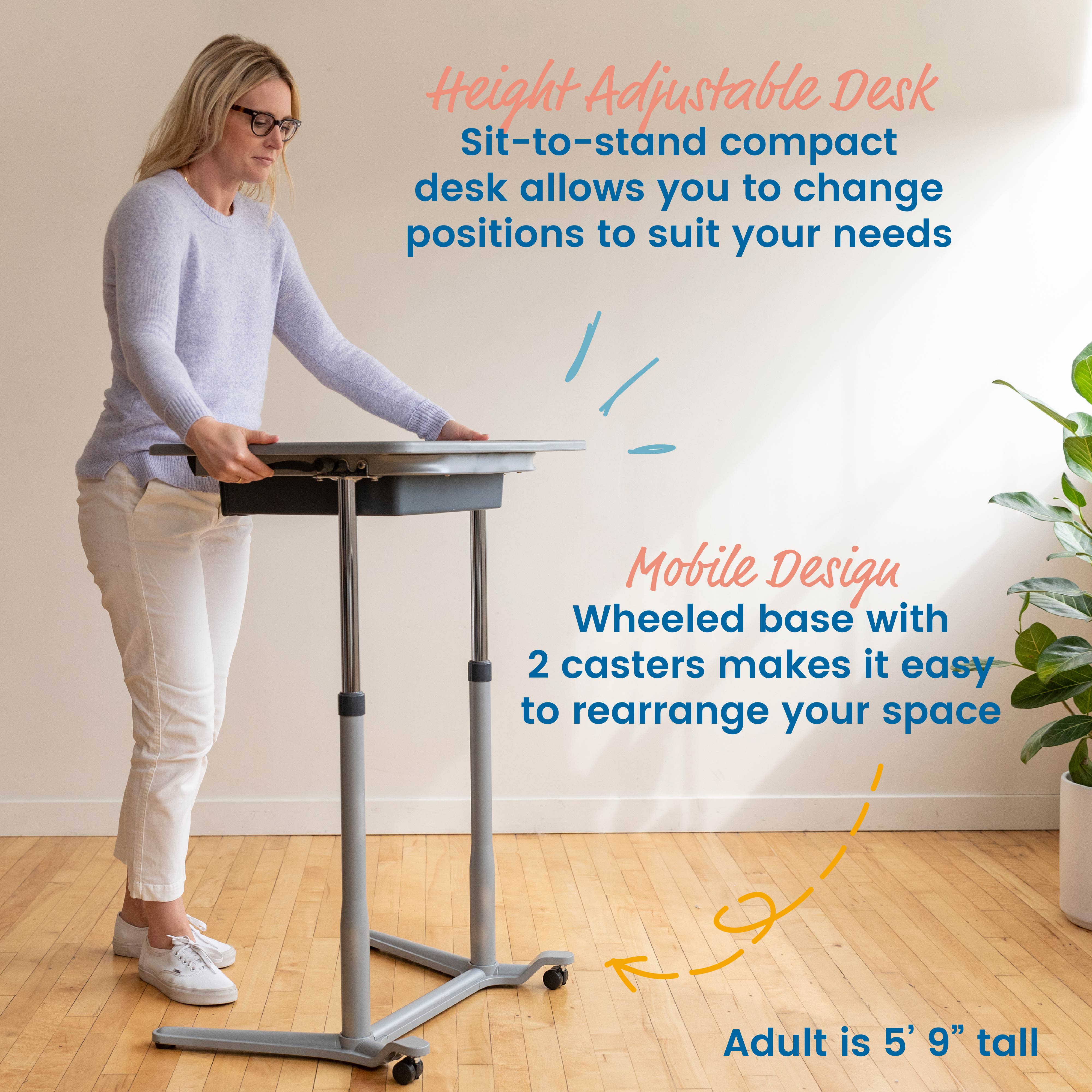 3S Mobile Desk, Sit Stand and Store, Adjustable