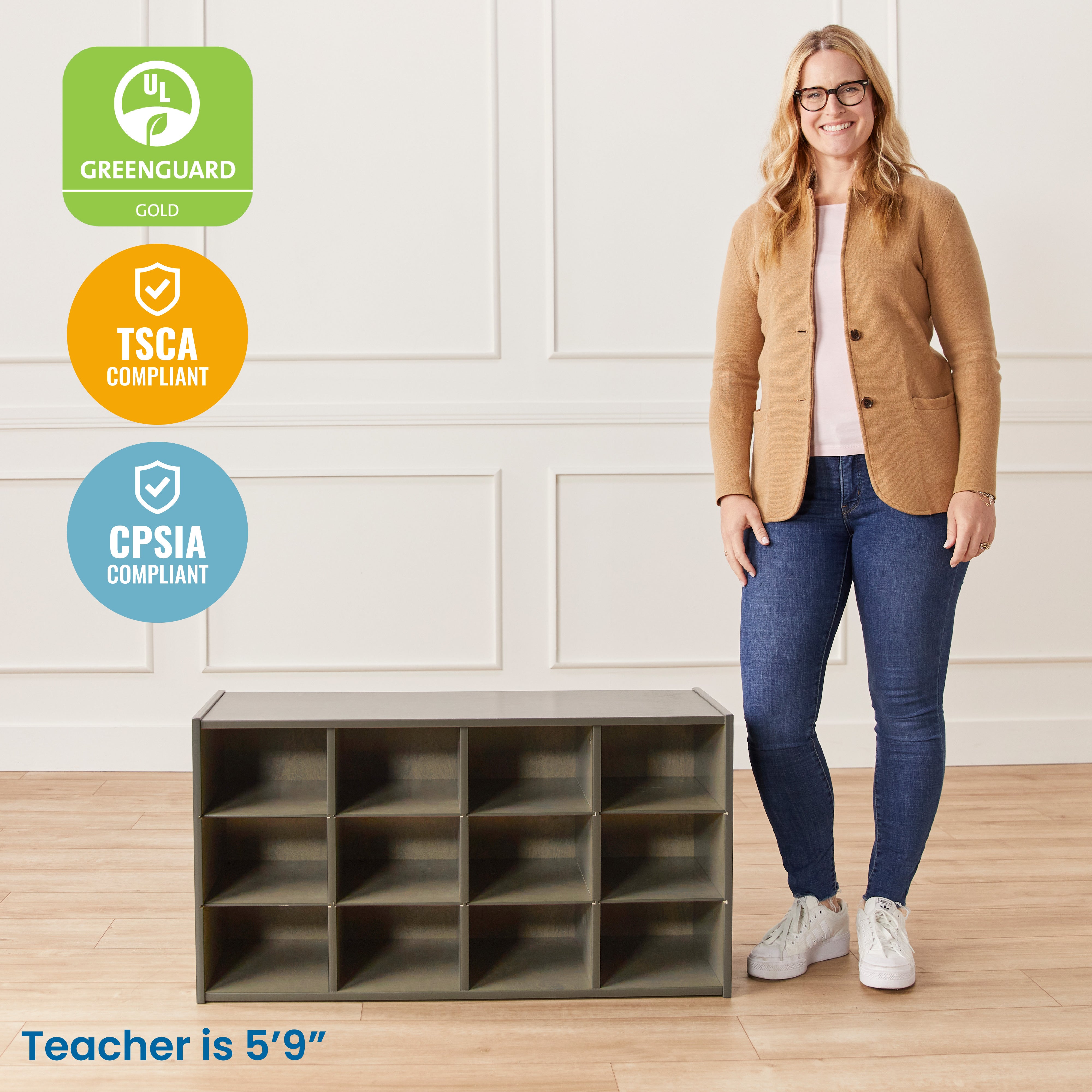 Streamline 12 Cubby Tray Storage Cabinet, 3x4