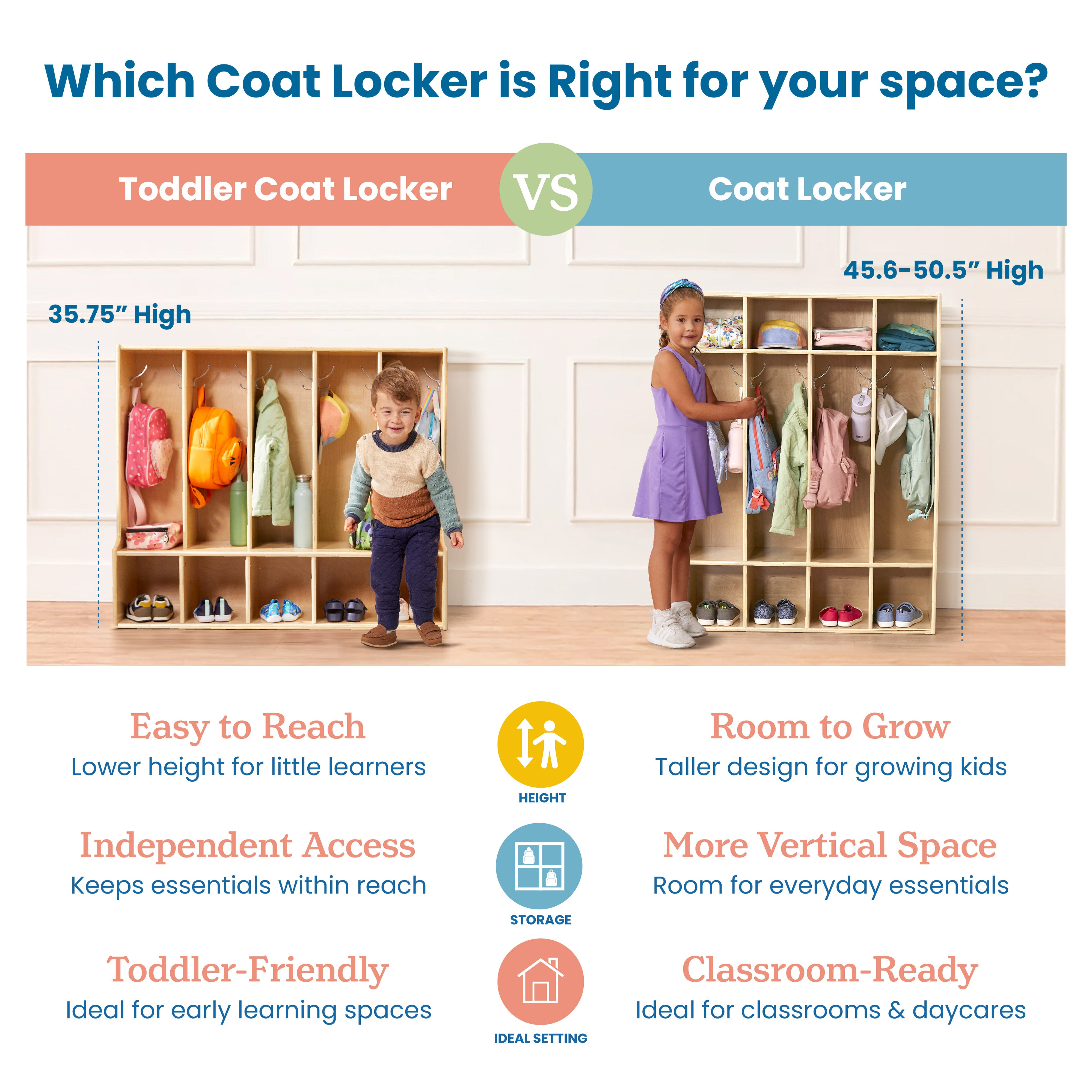 Streamline 3-Section Toddler Coat Locker with Bench