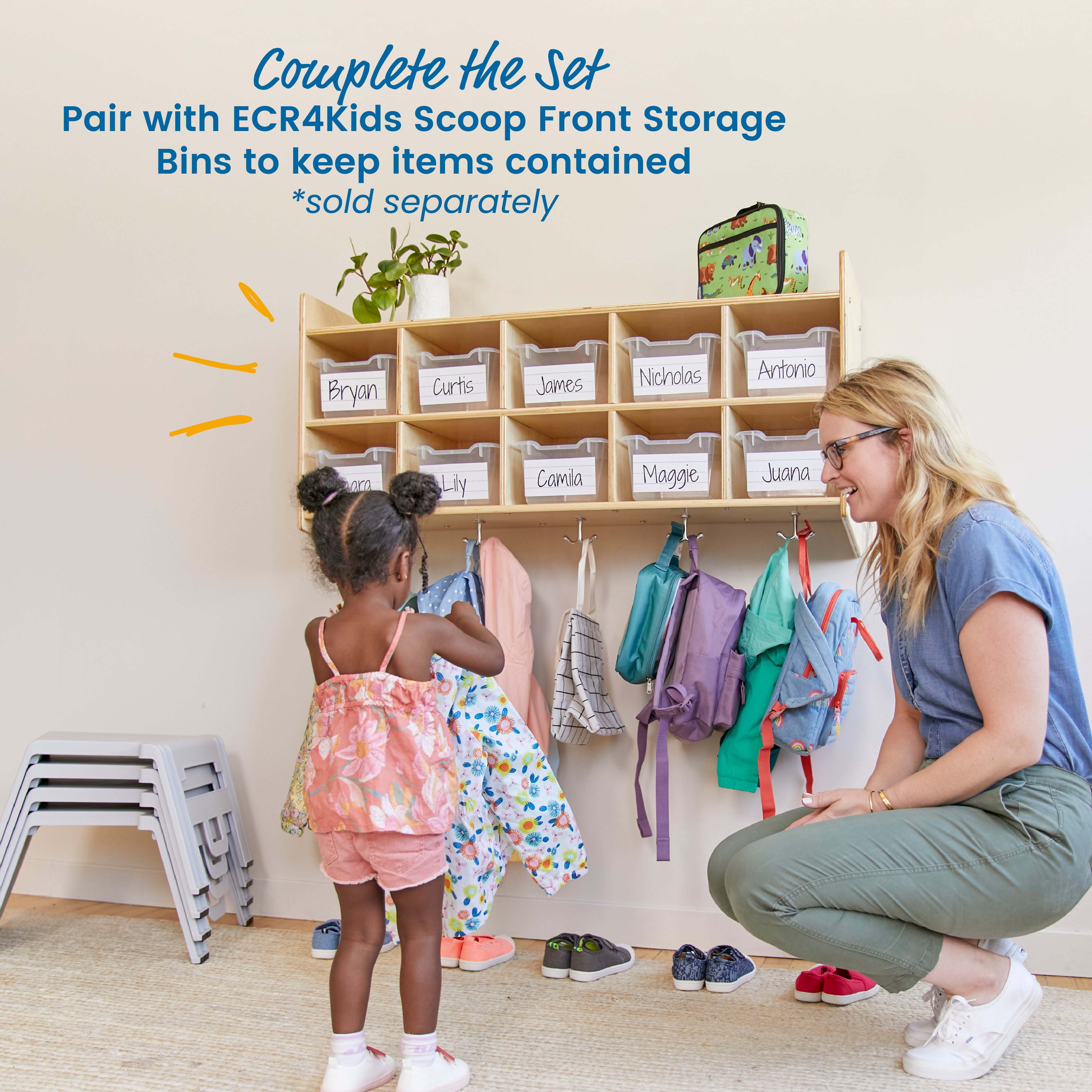 10-Section Hanging Coat Locker with Shelf, Classroom Storage
