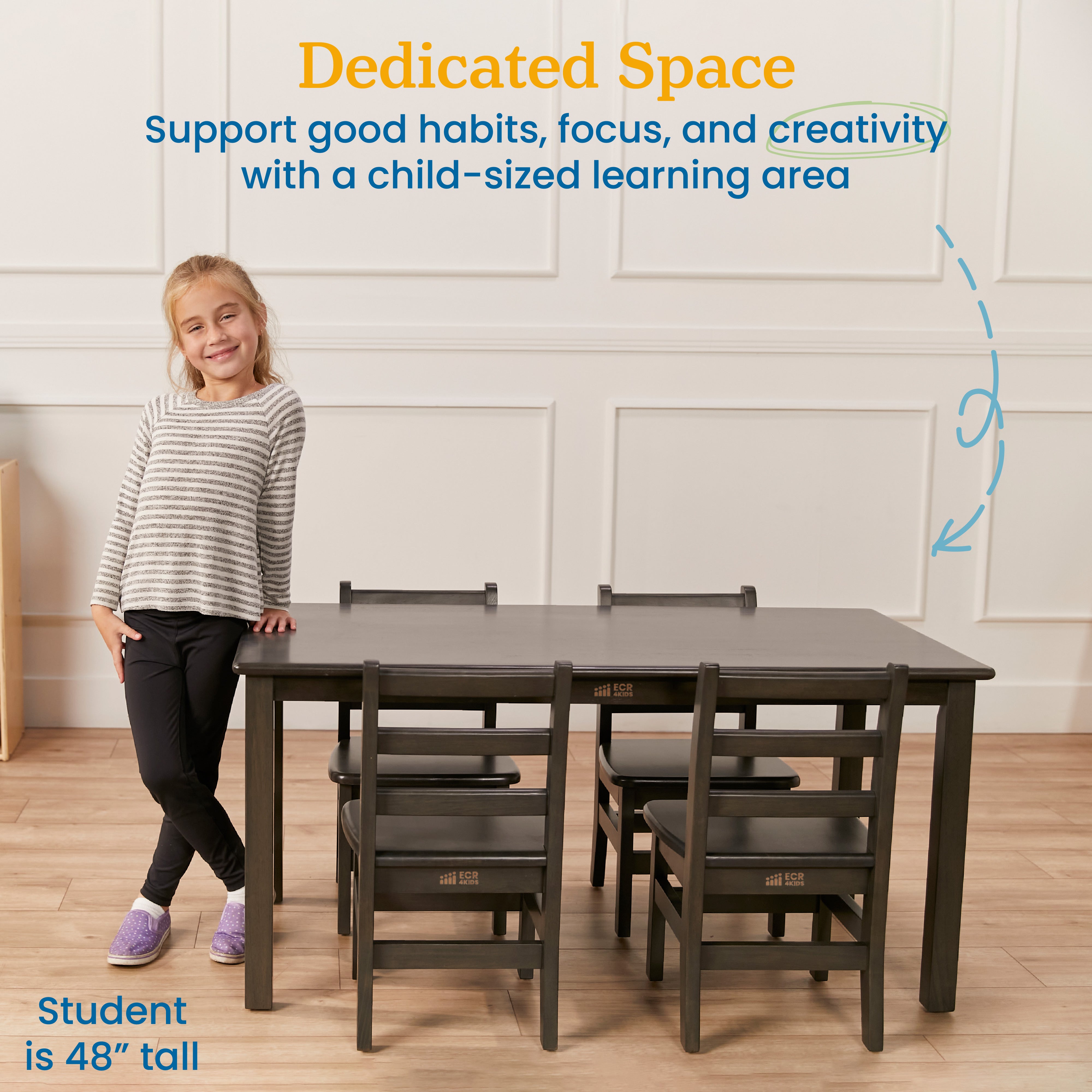 24in x 48in Rectangular Hardwood Table and Chair Set, 12in Seat Height, 5-Piece