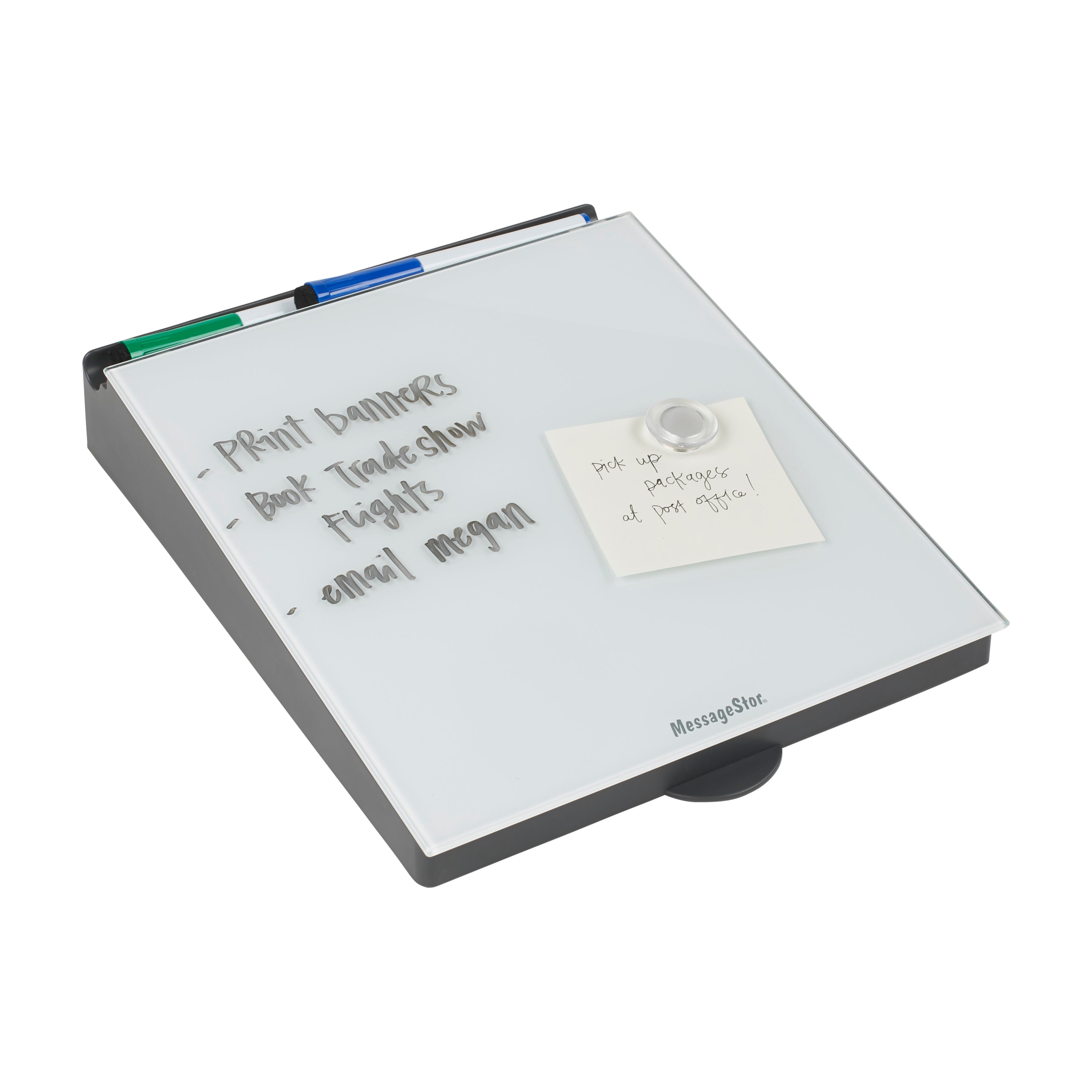 MessageStor Dry-Erase Glass Board Memo Station