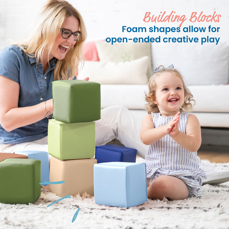 Patchwork Toddler Building Blocks, Foam Cubes, 12-Piece