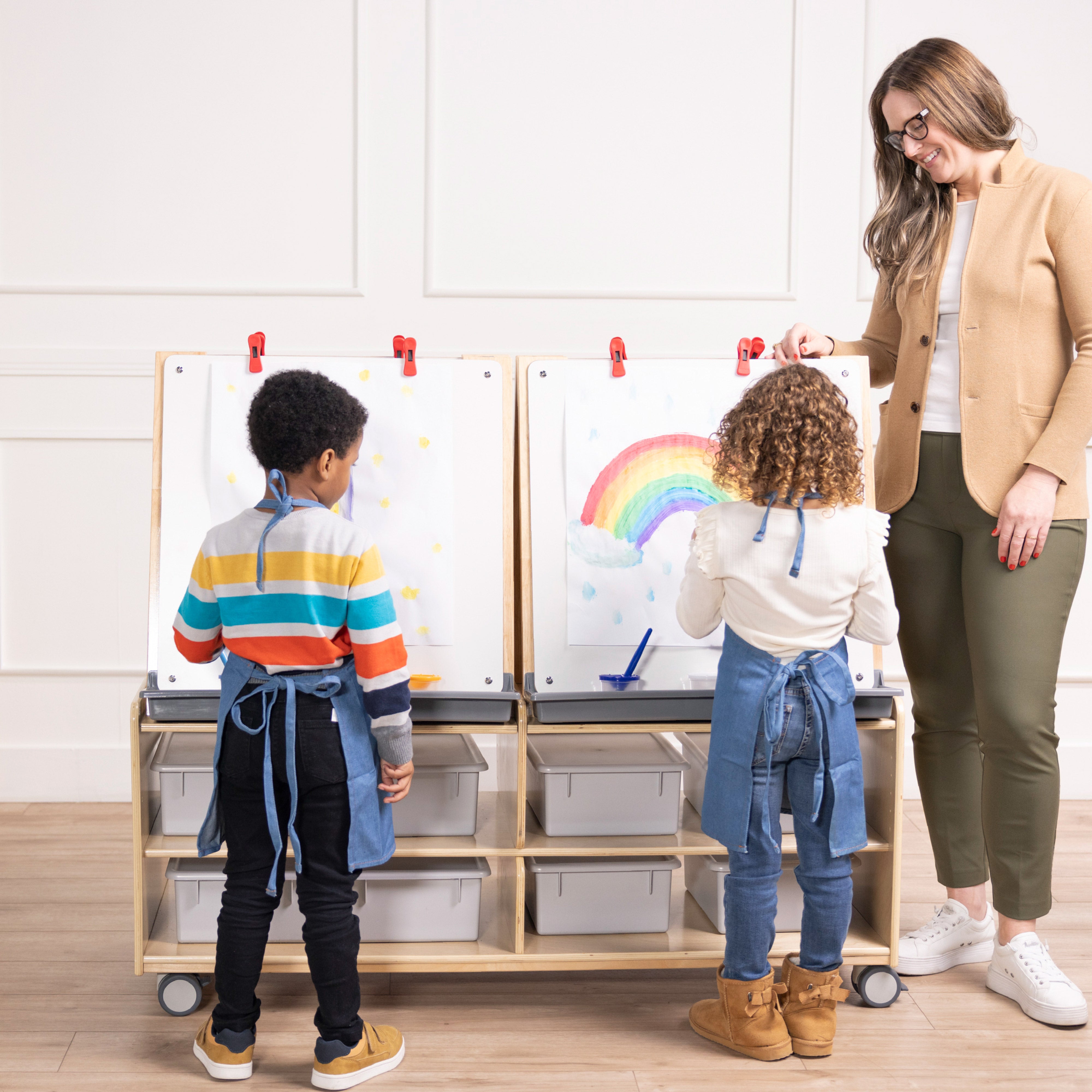 Preschool Arts & Crafts Package with Art Easel, Chalkboard Table Set, Storage Tower and Art Supplies, Assorted