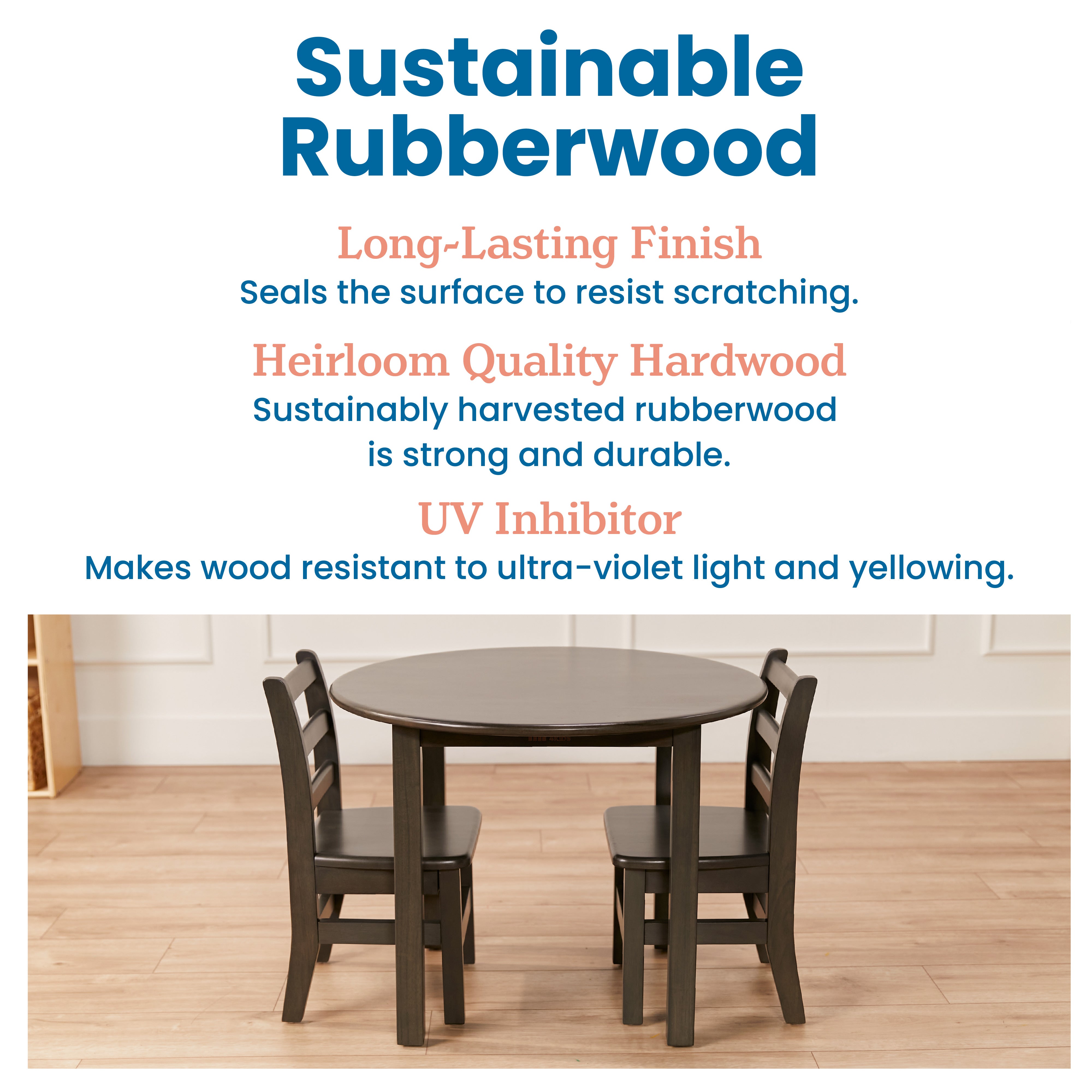 30in D Round Hardwood Table and Chair Set, 12in Seat Height, 3-Piece