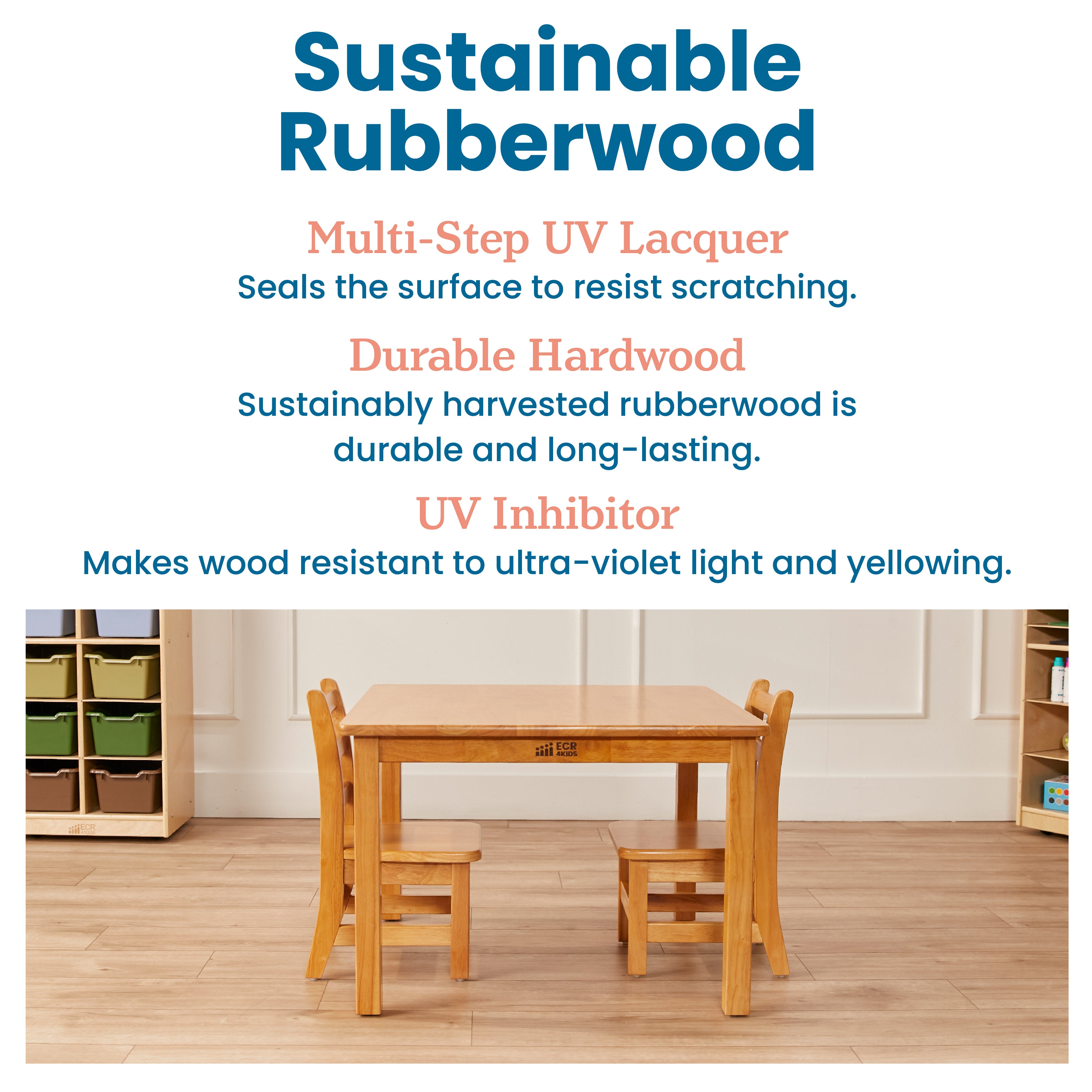 30in x 30in Square Hardwood Table with 20in Legs and Two 10in Chairs