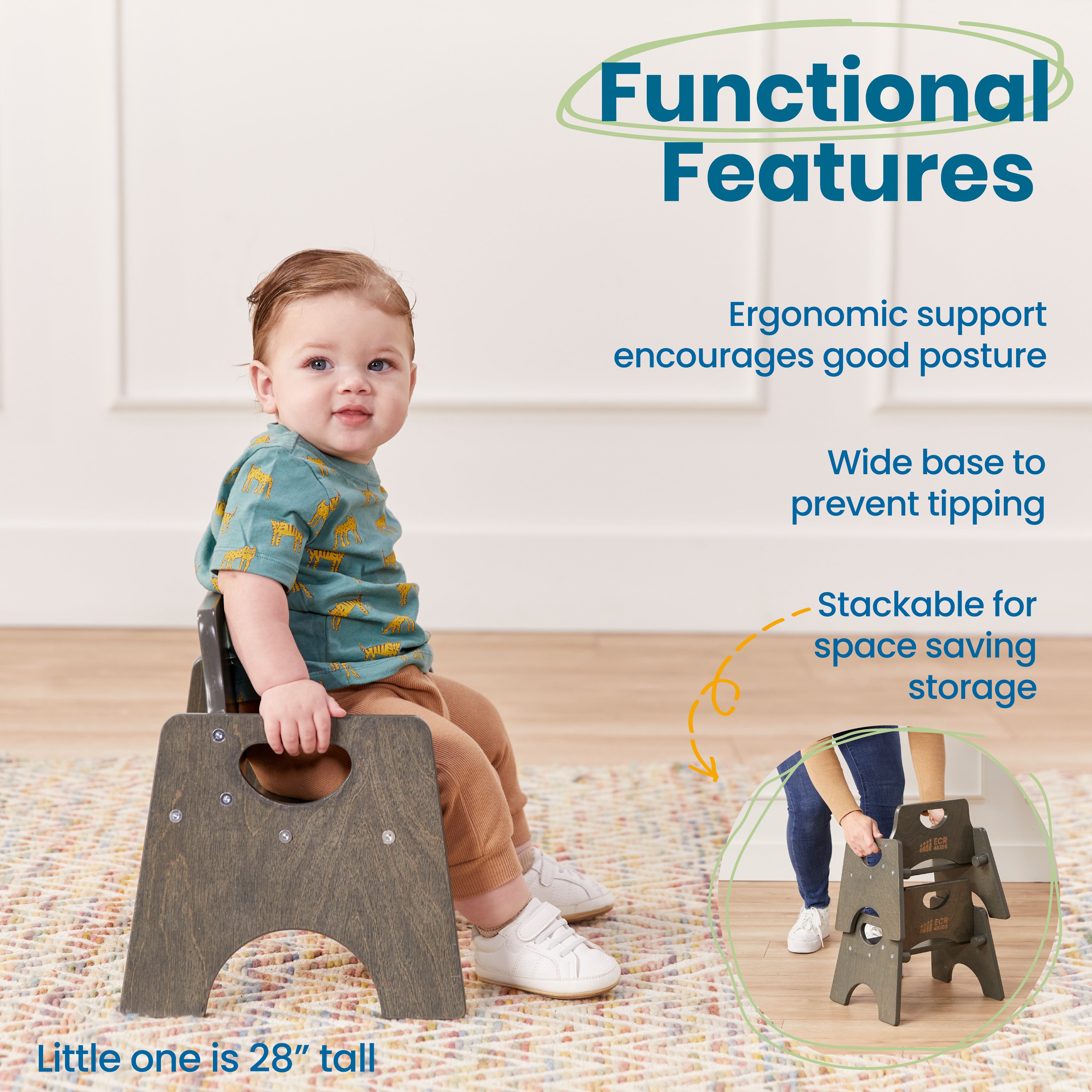 Stackable Wooden Toddler Chair, 6in, 2-Pack