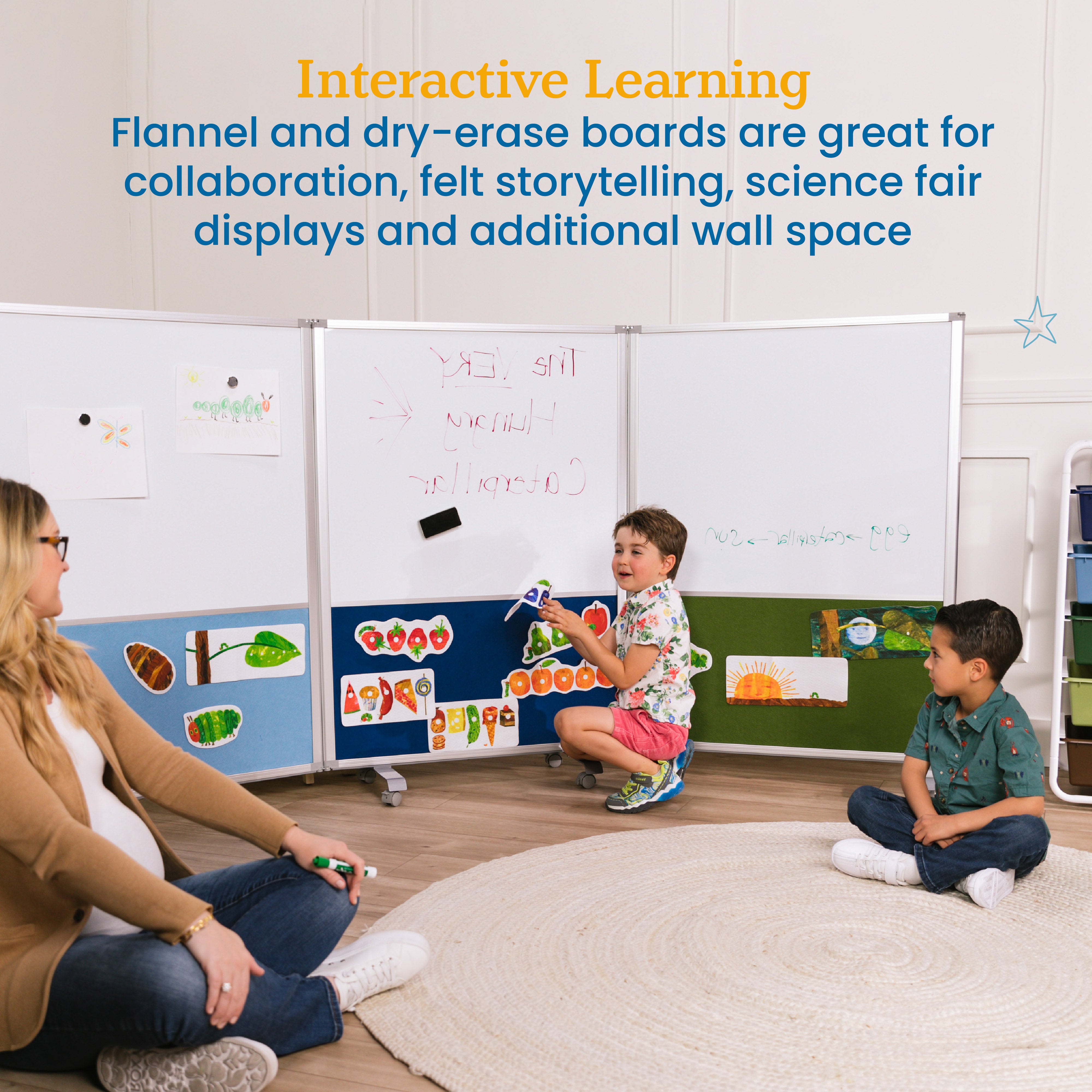 Mobile Dry-Erase and Flannel Split Room Divider, 3-Panel