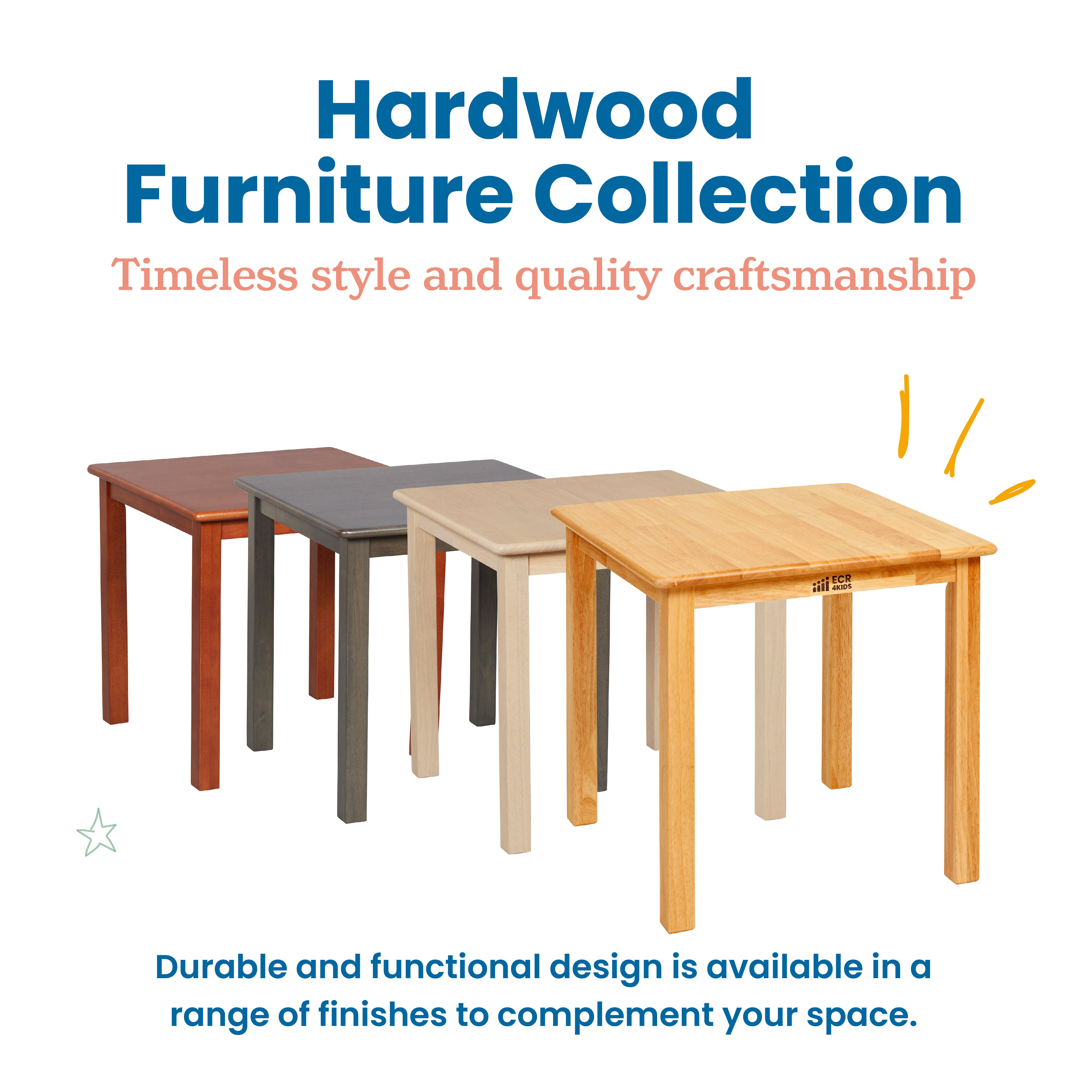 24in Square Hardwood Table with 22in Legs