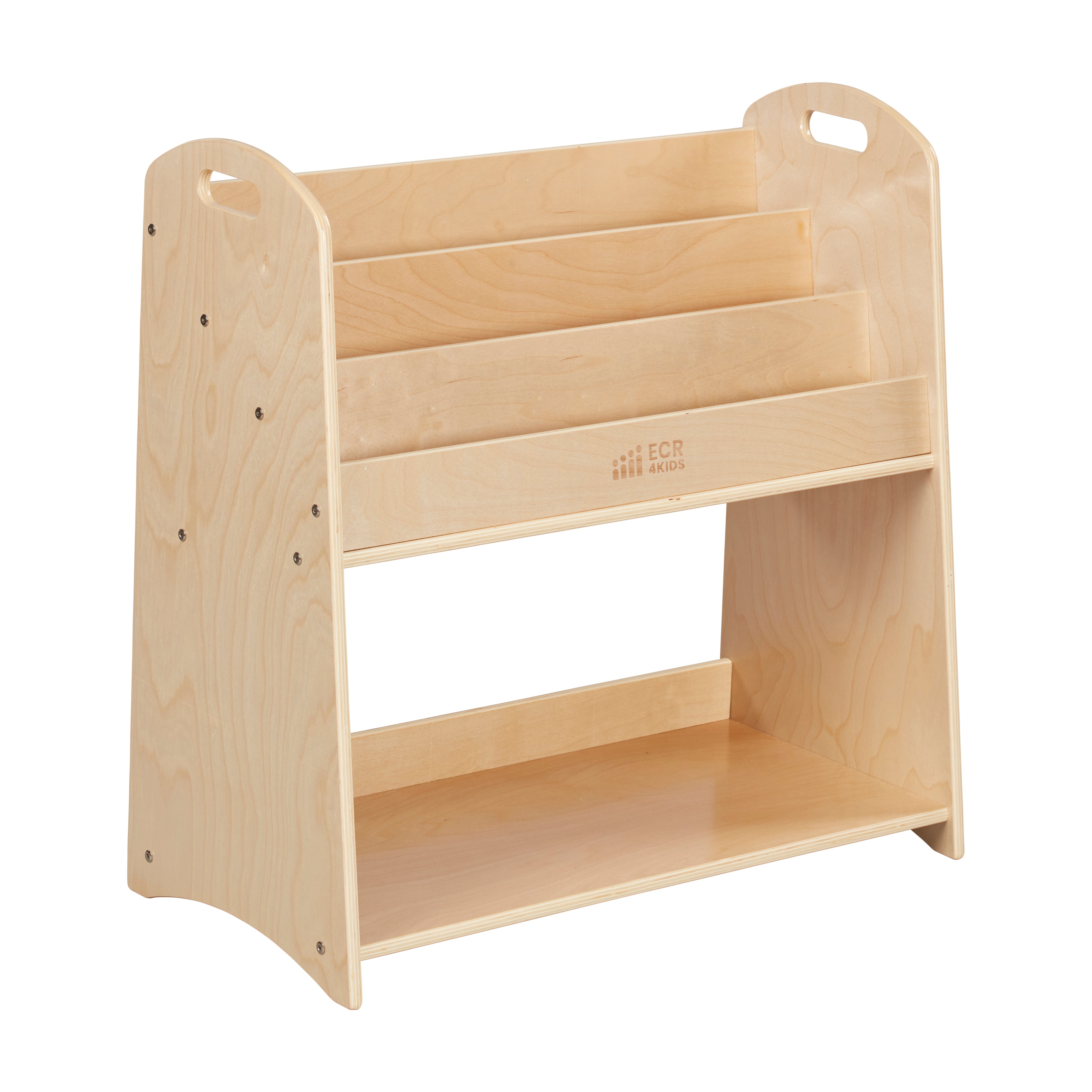 3-Shelf Floor Book Display with Handles and Storage, 30in