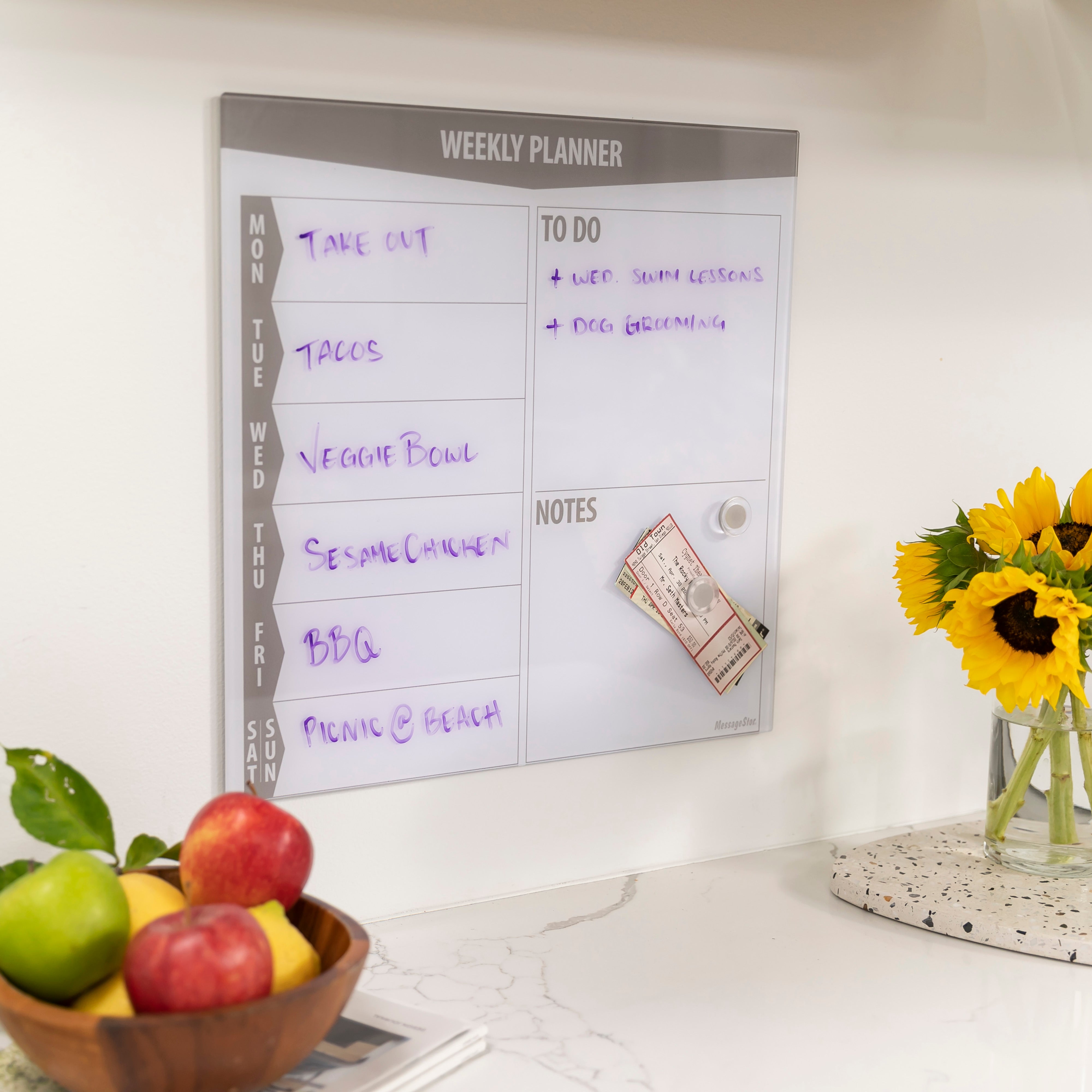 MessageStor Magnetic Dry-Erase Glass Board with Magnets, 17.5in x 17.5in, 2-Pack