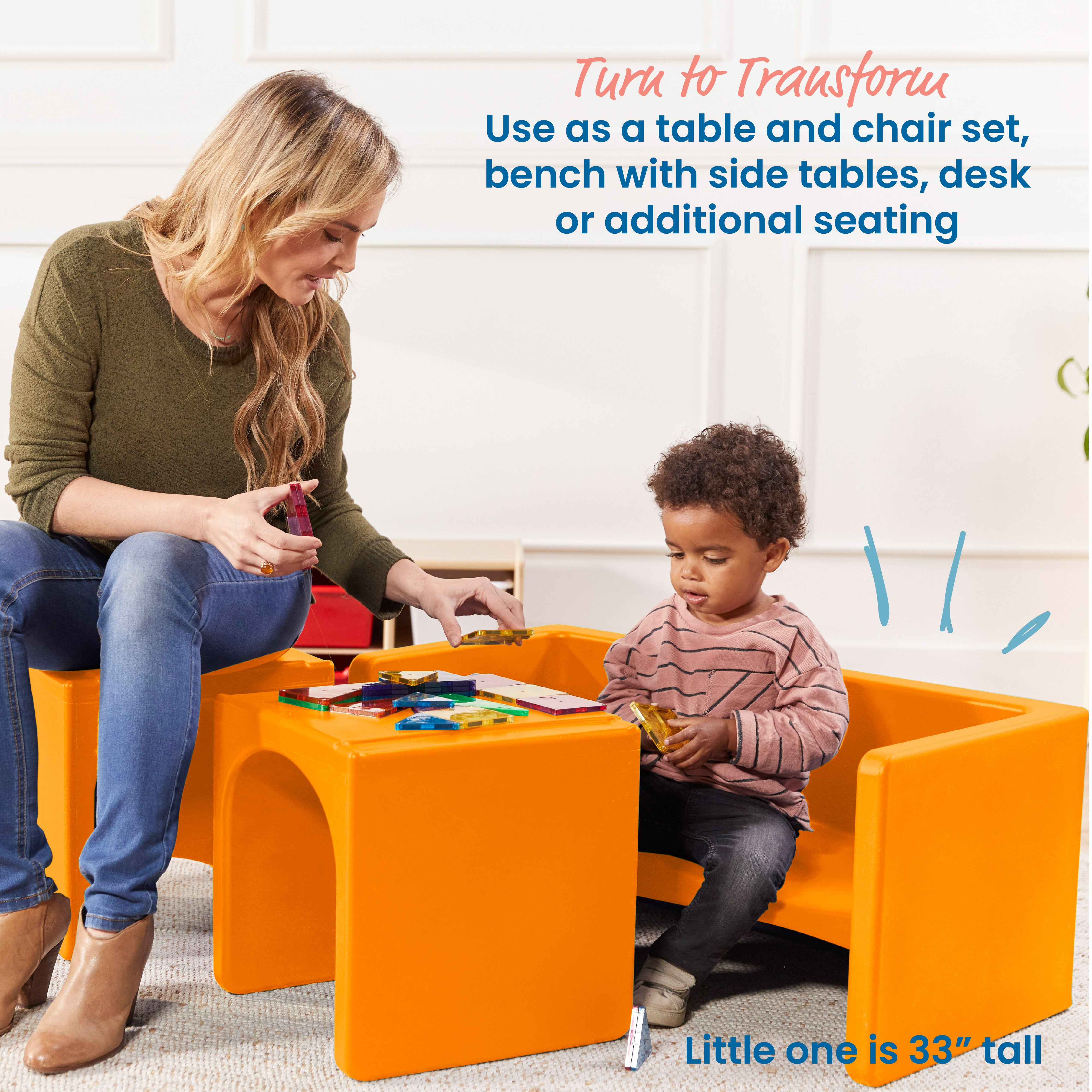 Tri-Me Table and Cube Chair Set, 3-Piece