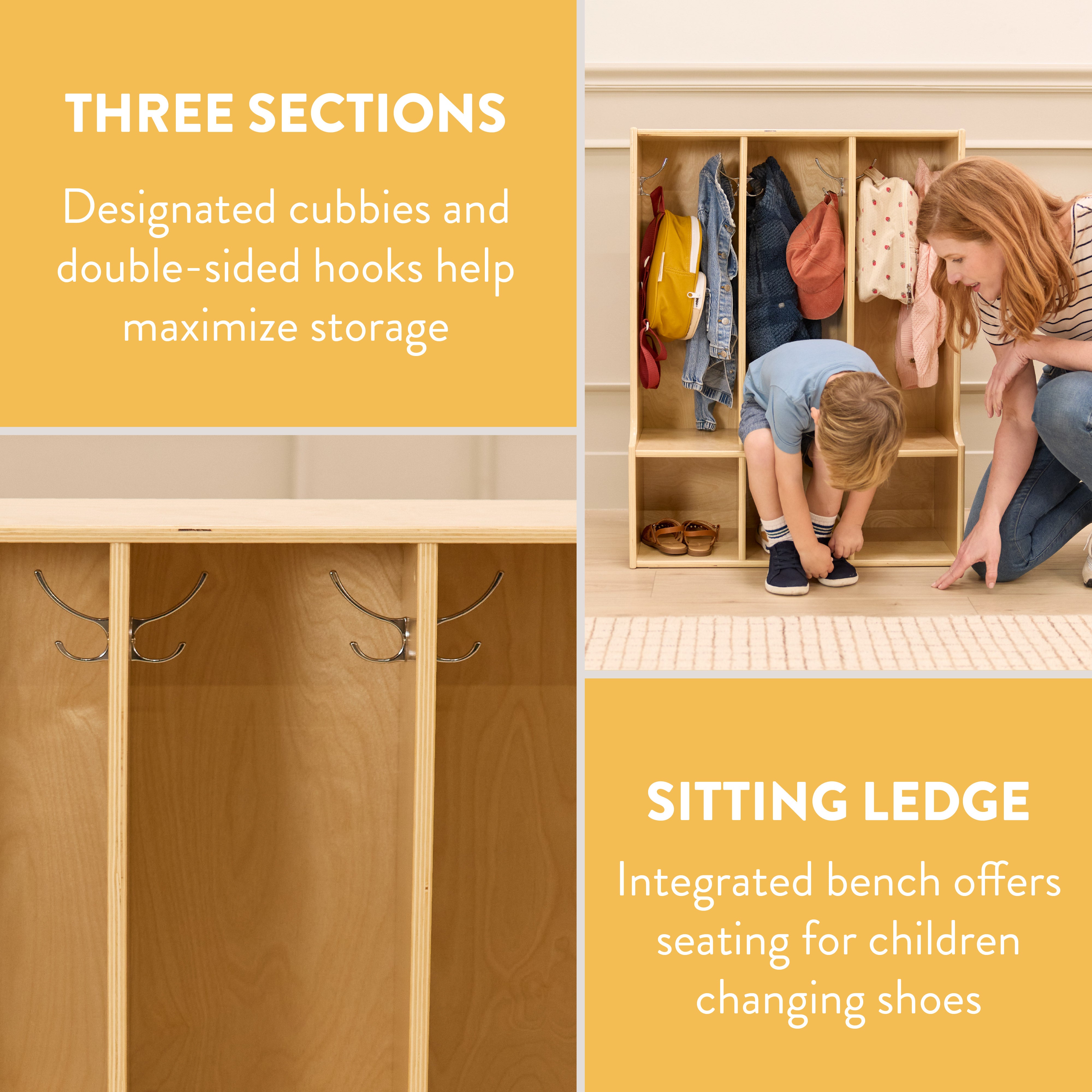 Sleekline 3-Section Toddler Coat Locker with Bench