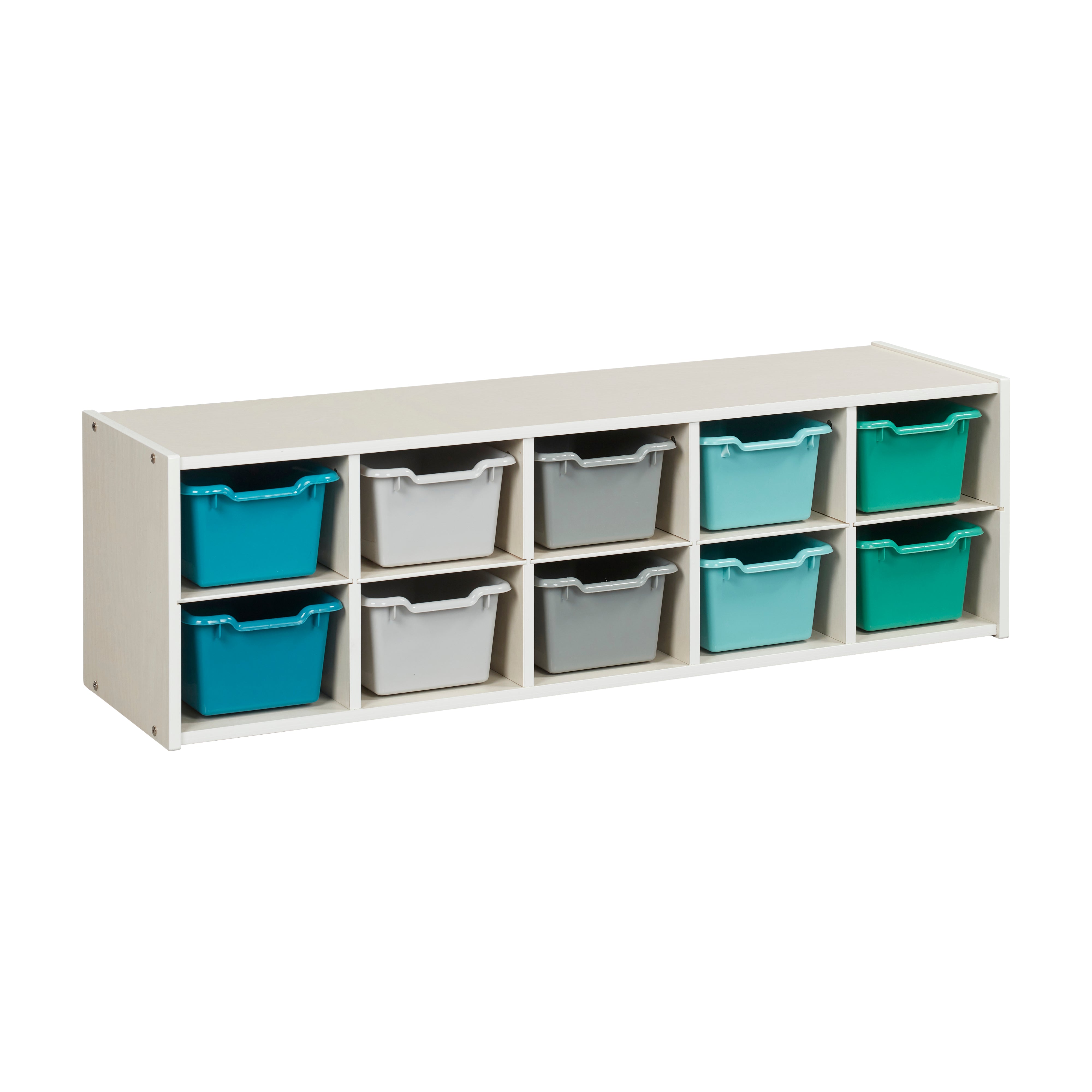 Streamline 10 Cubby Tray Cabinet with 10 Scoop Front Storage Bins, 2x5, White Wash