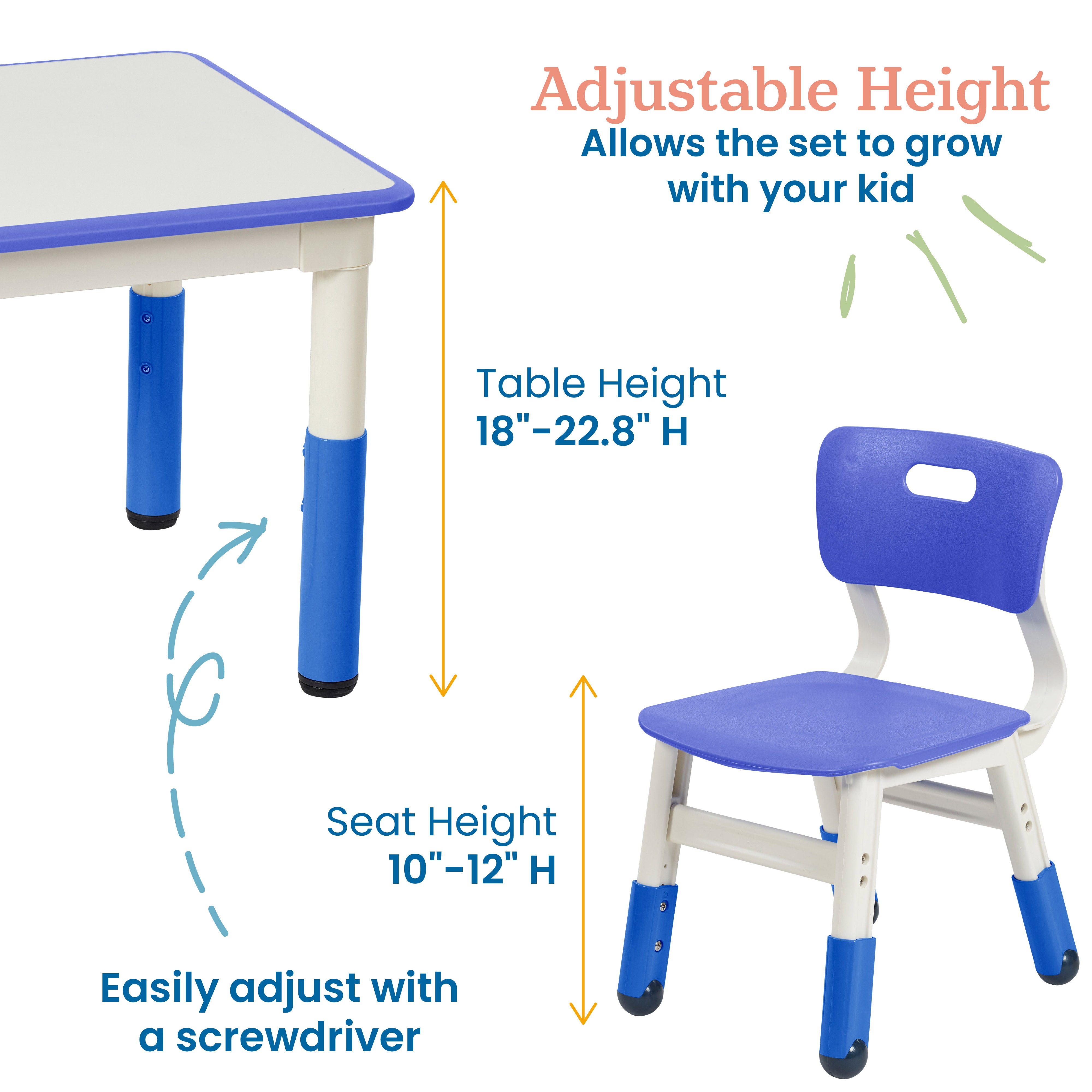 Dry-Erase Square Activity Table with Two Chairs, 3-Piece