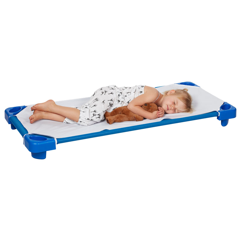 Stackable Kiddie Cot, Ready-to-Assemble, Standard Size, Classroom Furniture, Blue, 6-Pack